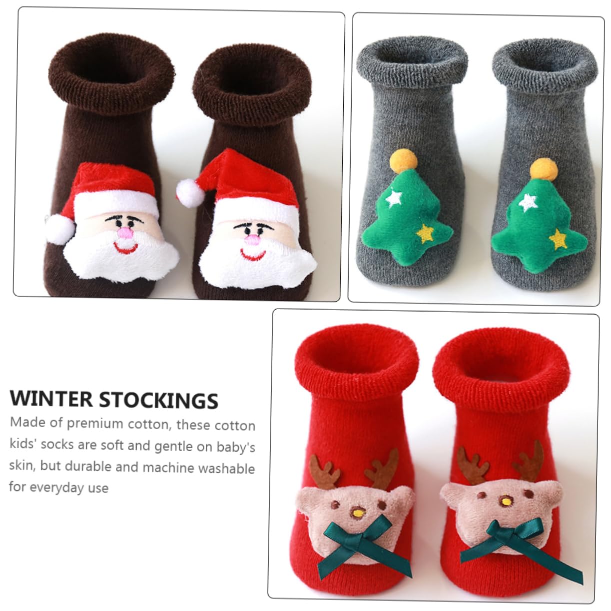 OUNONA 9paare Weihnachtsbaby-socken Für Winter rutschfeste Babysocken Warme Kinderstrümpfe Für Partys Und Geeignet Für Mit Mit Weihnachtsmann Mit Weihnachtsbaum