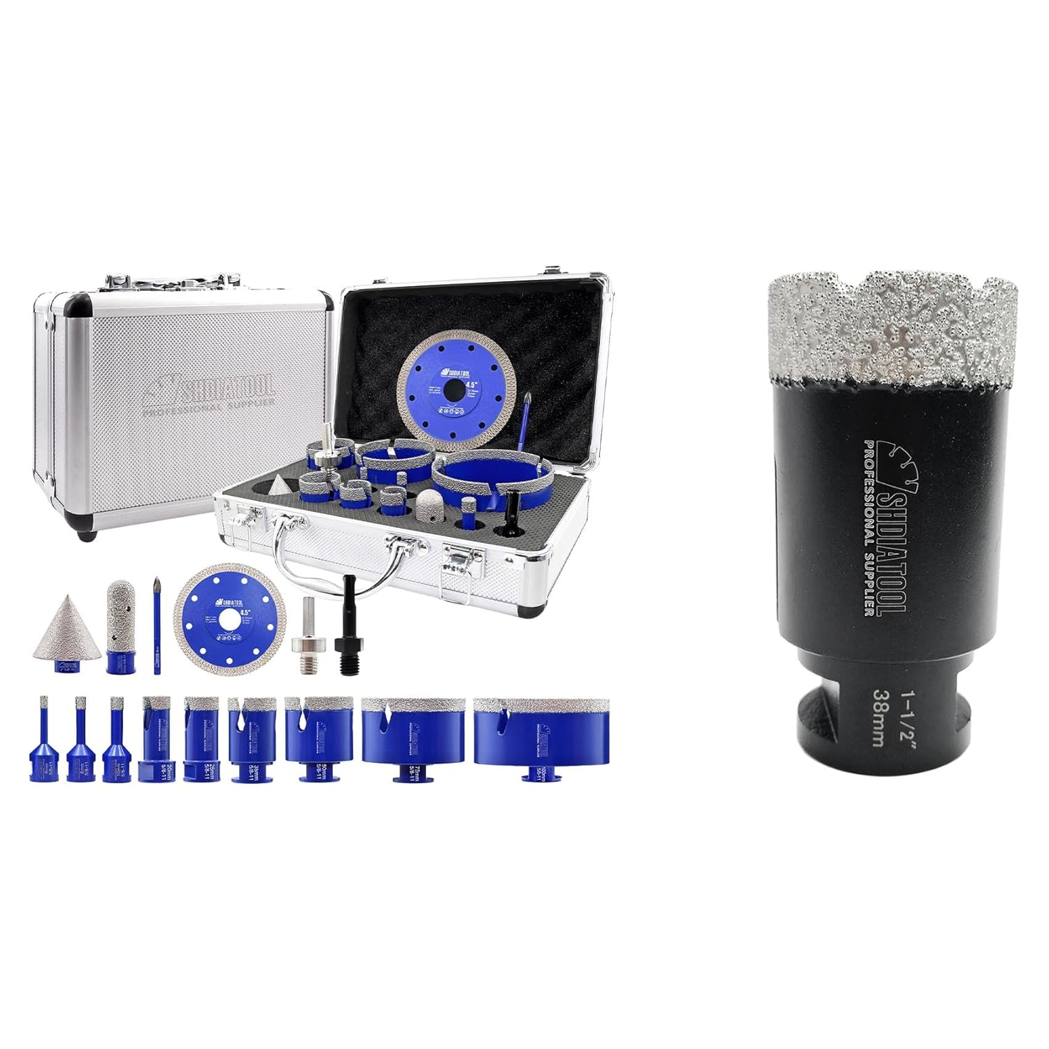 SHDIATOOL Diamond Tile Drill Bits Kit 15pcs, Porcelain Hole Saw Sets, Core Bits Cutter for Drilling Ceramic Marble Granite