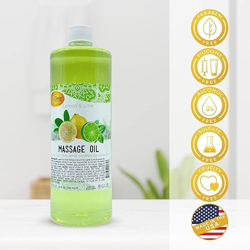 SPA REDI - Massage Oil, Lemon and Lime, 32 Oz - Professional Full Body Massage Therapy, Manicure, Pedicure - Relax Sore Muscles and Repair Dry Skin,