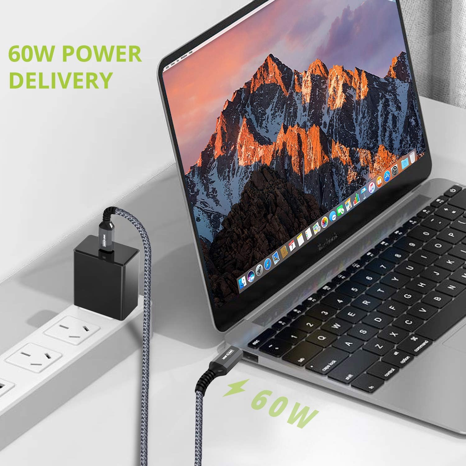 USB C to USB C Cable 60W Fast Charging 2-Pack, BrexLink 6.6ft Nylon Braided USB Type C Cable Compatible W. Samsung Galaxy S20 Ultra S20+ Note 10 Plus,MacBook,iPad Pro 2018,Google Pixel 4 3 2 XL (Grey)