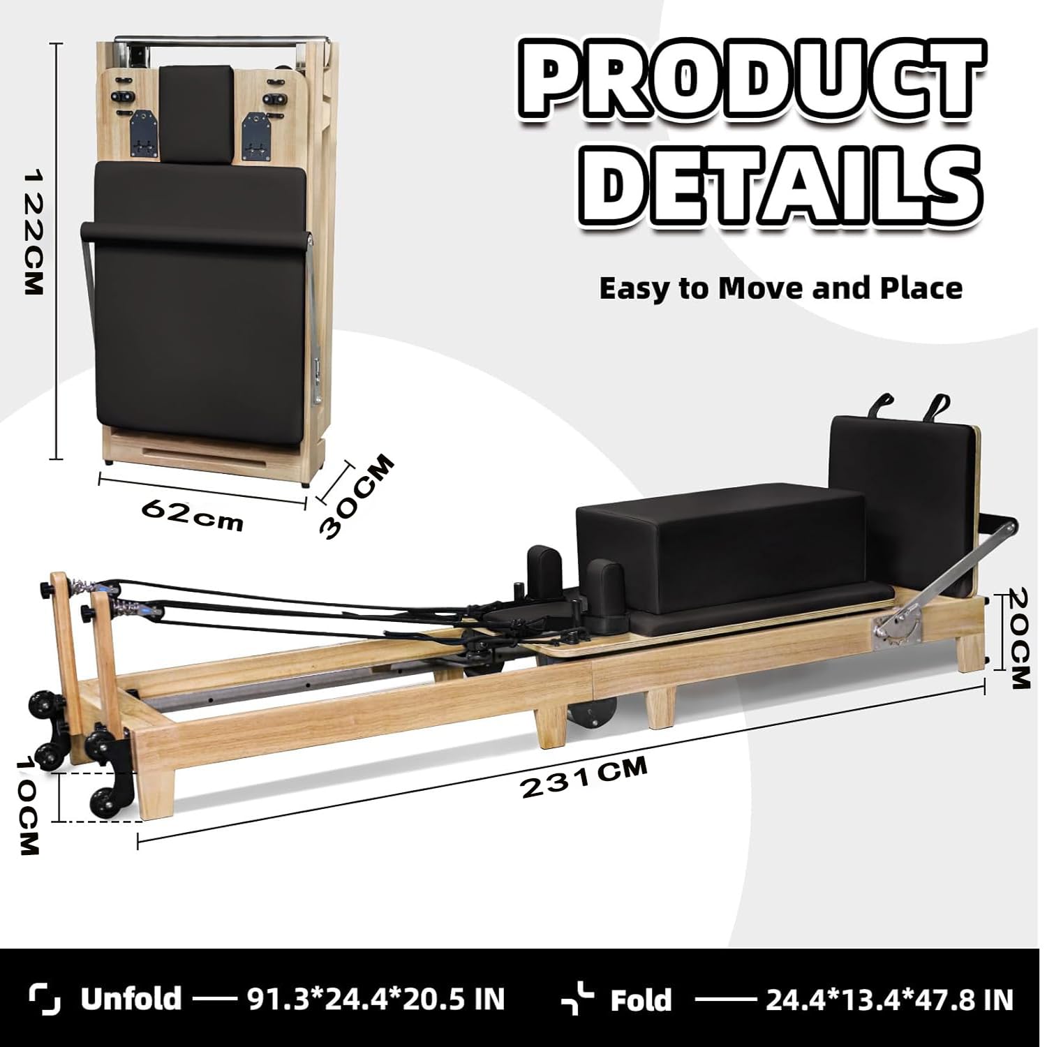 Foldable Pilates Reformer & Equipment - Pilates Reformer Workout Machine for Home Gym with Reformer Accessories, Pilates Box, Padded Jump Board