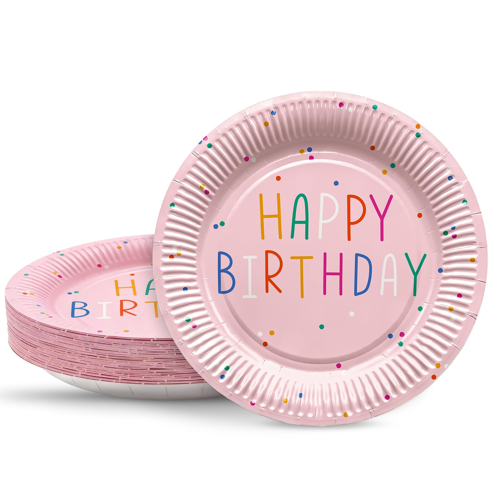 BFB 50 Pink Birthday Party Dessert Plates Set 7" Disposable Paper Plates 18cm for Happy Birthday