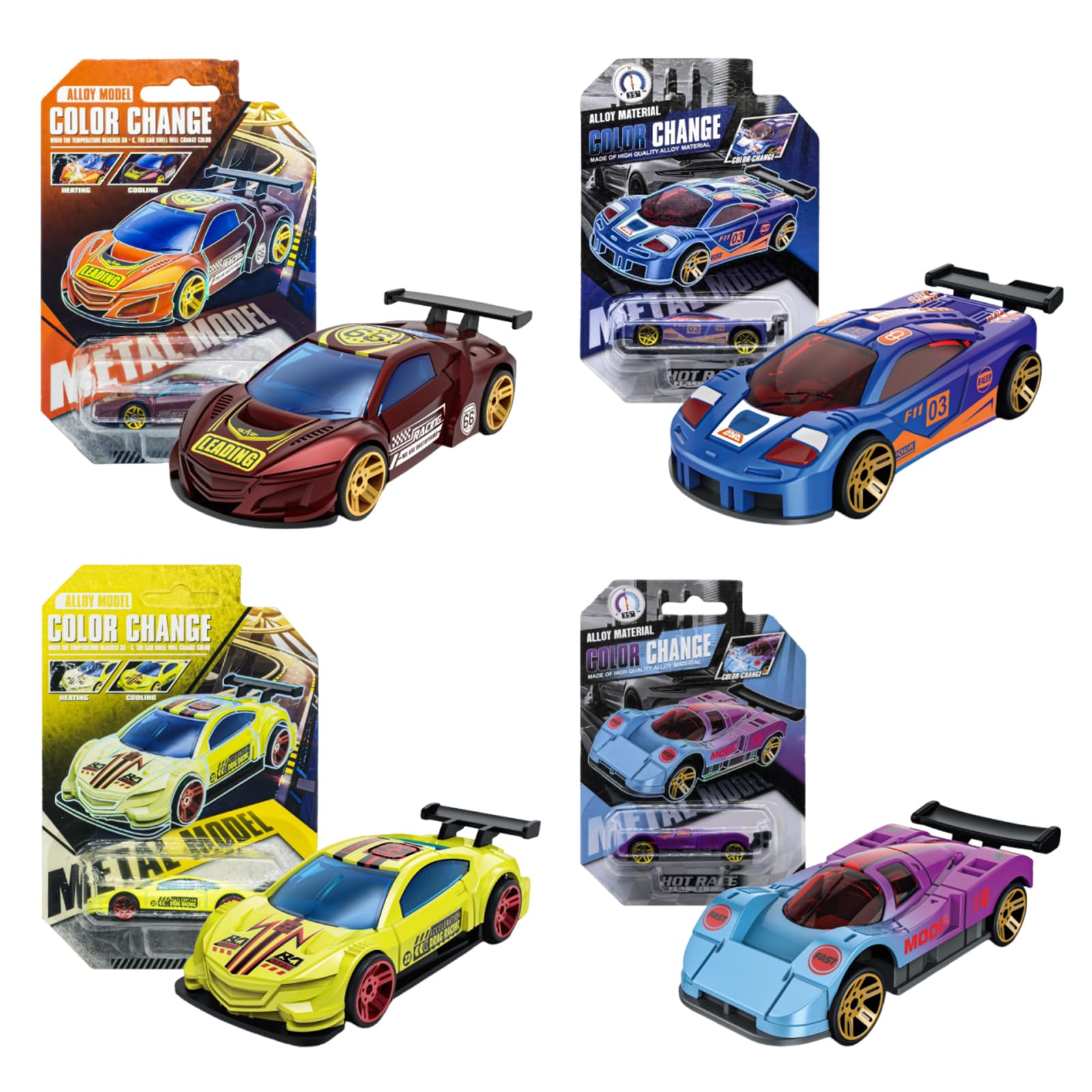 DiiWmme 4 Pack Color Changing Cars, Water Activated Toys, Alloy Car Toys That Transform in Warm and Cold Water, Perfect for Bath Time, Sensory Play, and as Boys Birthday or Easter Gifts (B, 4 Pack)