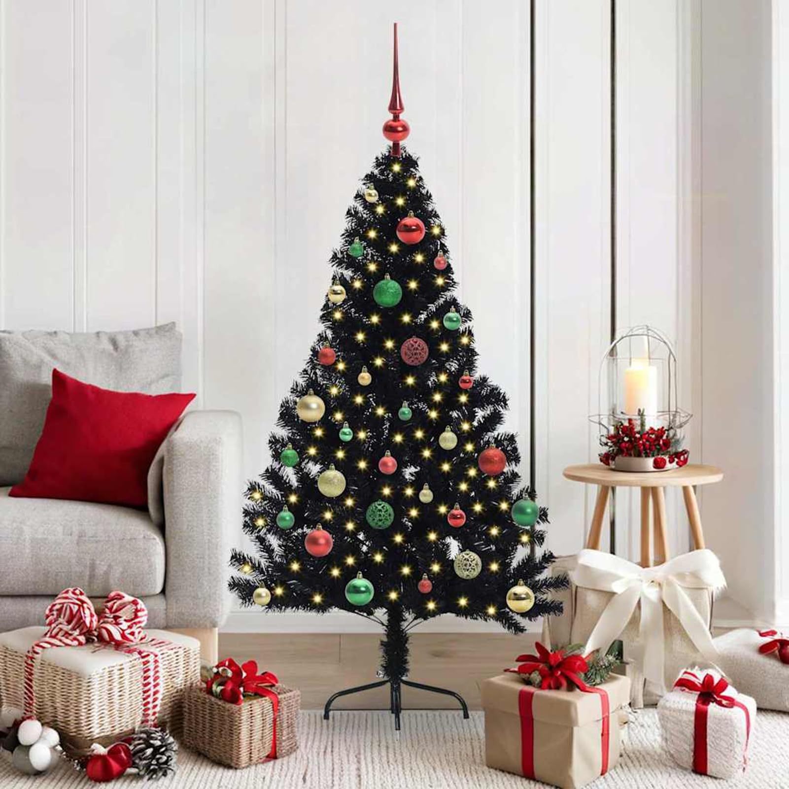 Tidyard Albero di Natale Artificiale con luci Integrate, Albero Natalizio Pre Illuminato LED 150 cm in PVC Nero, Decorazione per Soggiorno Giardino terrazza