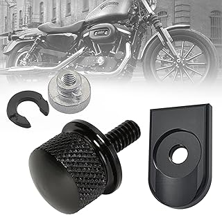 Stainless Seat Bolt +Nut + Screw Mount Knob Cover,Seat Bolt Tab Screw Mount Knob Cover Kit Compatible for Harley Davidson Sportster Softail Touring Dyna 1996-2021 (black)