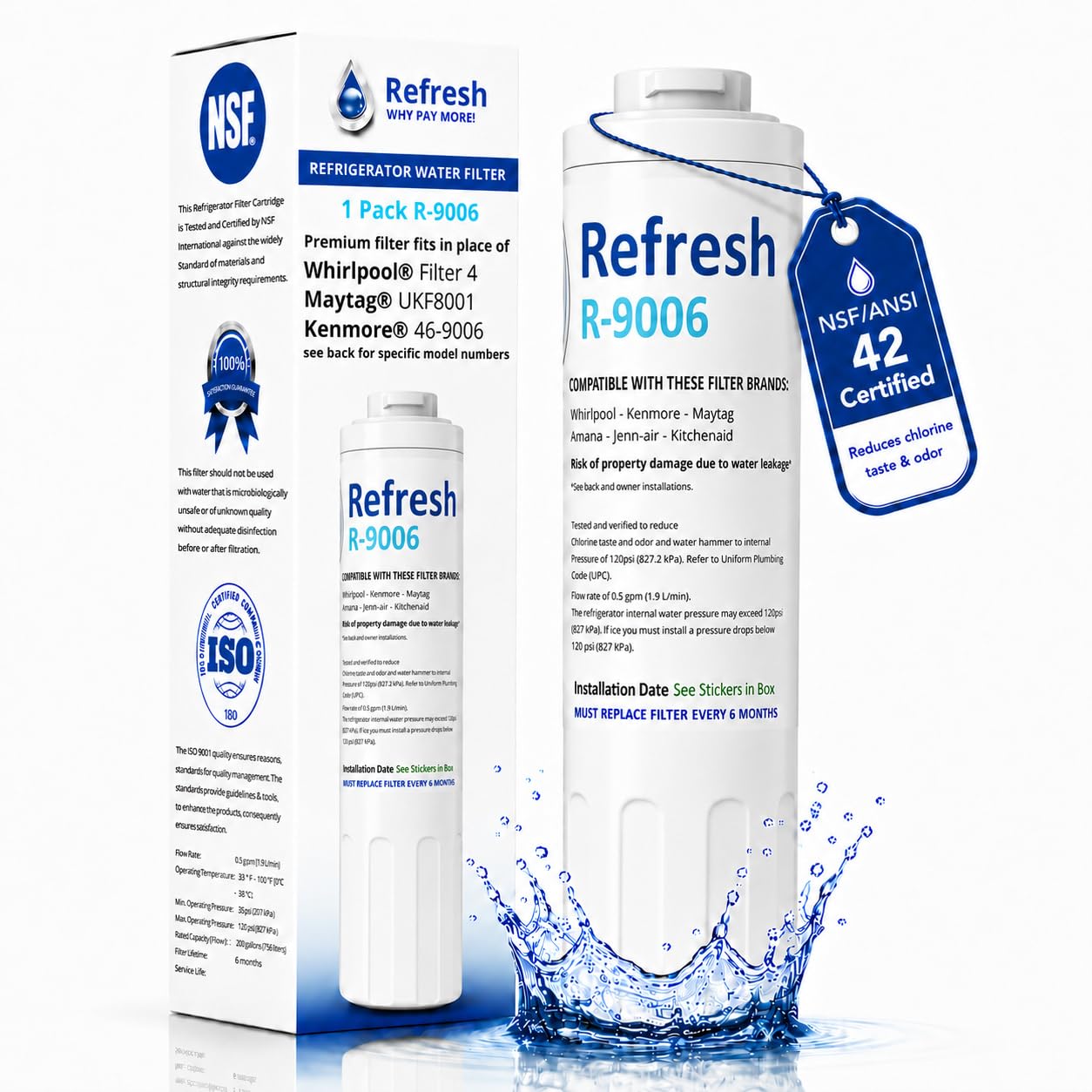 refresh refrigerator water filter replacement, whirlpool edr4rxd1, 1-pack