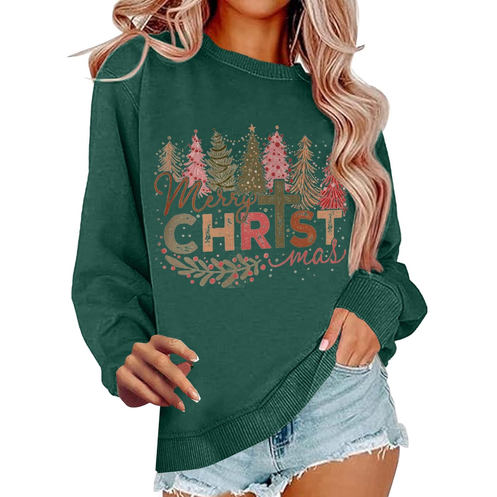 Christmas Sweatshirts for Women Merry Grandma Blessed Sweater Xmas Holiday Casual Grandmother Christma Sweatshirt