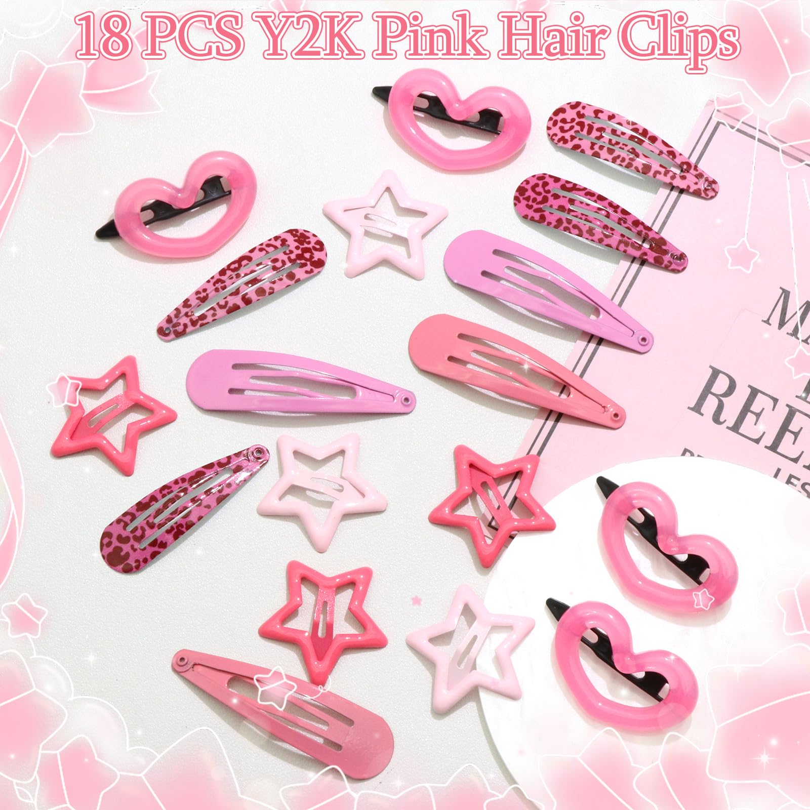 Amazon.com : SAWINDA 18Pcs Pink Y2K Star Hair Clips Leopard Snap