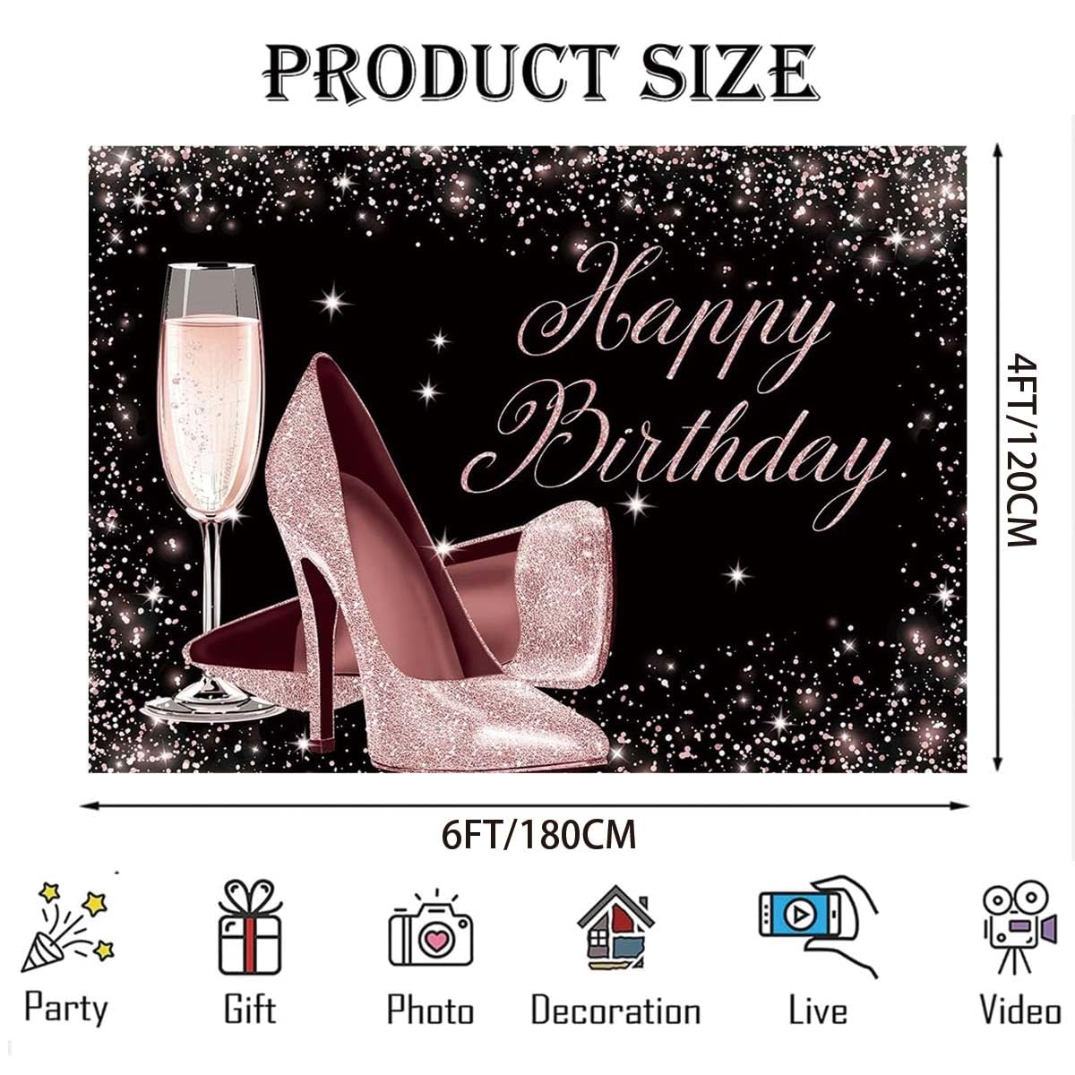 Bellimas Silver & Black Birthday Backdrop - High Heels Champagne Theme For Women's Parties