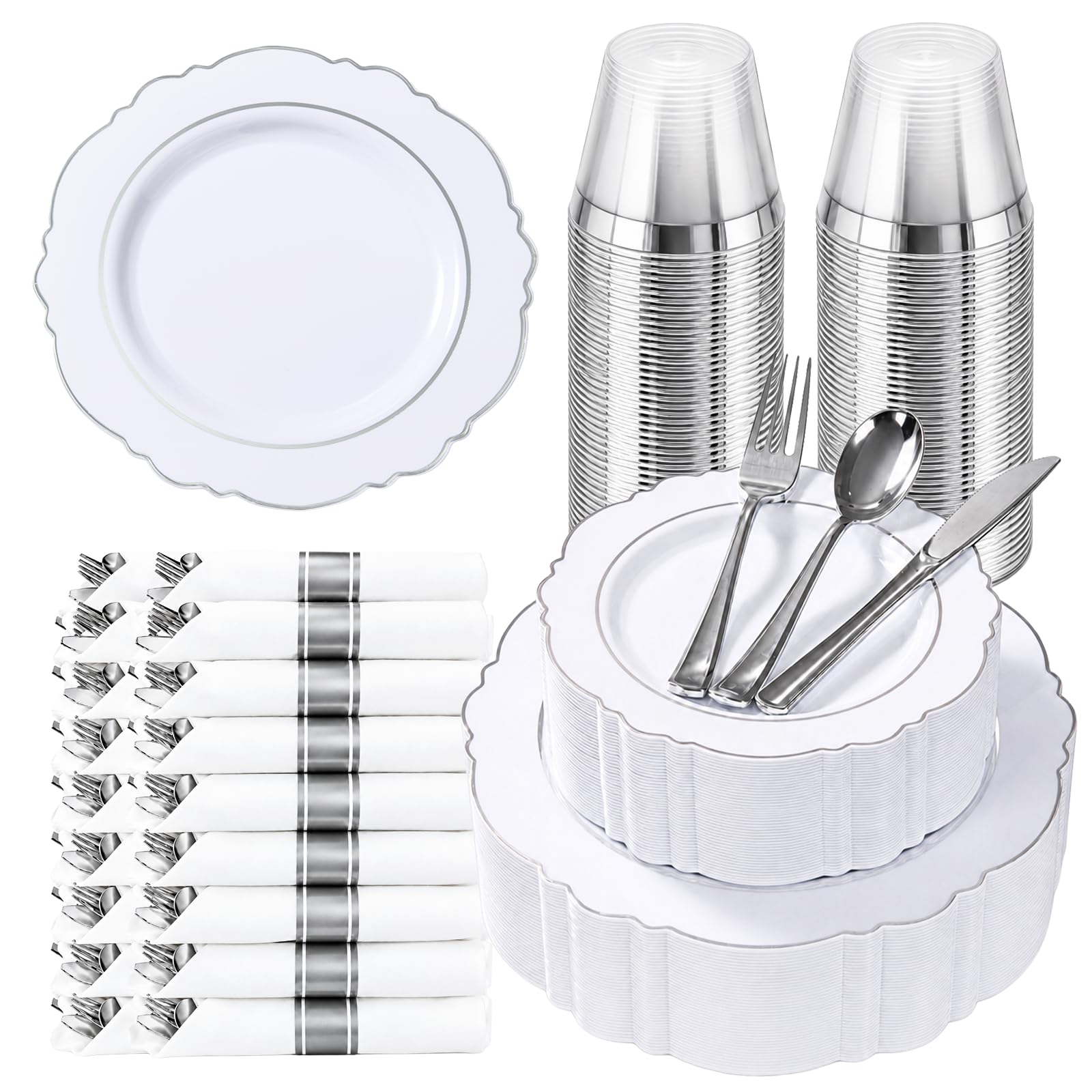 Gold Disposable Plates Set - 350 Piece Dinnerware -9