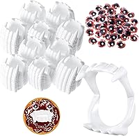 Vista 8 de Hungdao 50 piezas de dientes de vampiro de plástico para Halloween, colmillos de vampiro y 100 piezas de dentaduras postizas de plástico para ojos