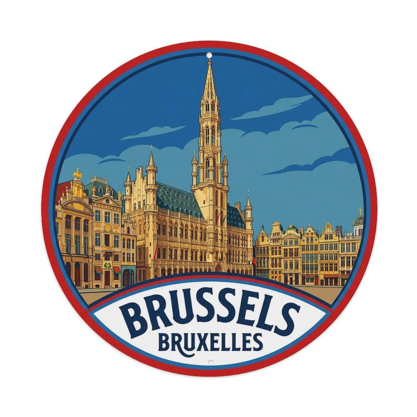 Vintage Travel Belgium Brussels（1） Vintage Metal Tin Sign Plaque Wall Decor for Cafe, Club Bar, Office, Garden Metal Poster 8x8Inch