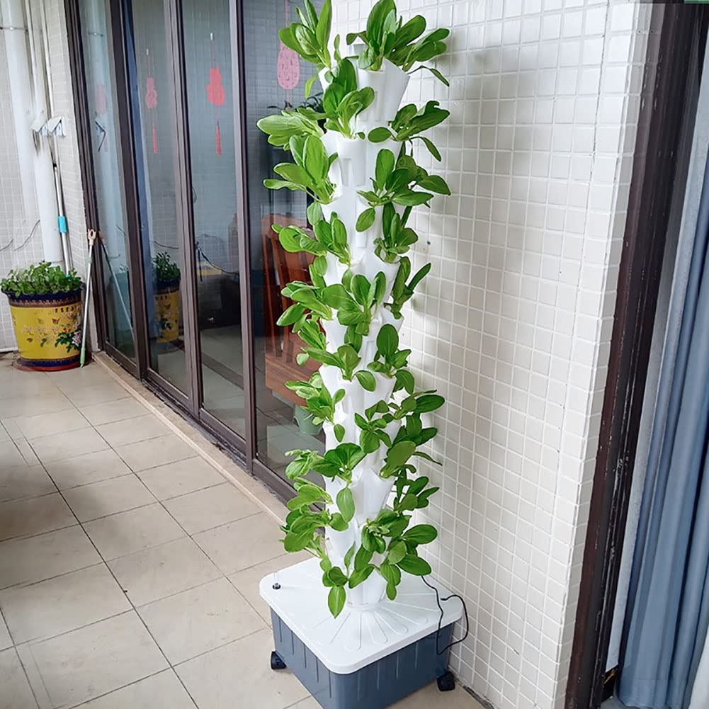 Wieża hydroponiczna, system uprawy hydroponicznej, zestaw do uprawy aeroponicznej System sadzenia aquaponics, do ziół, owoców i warzyw z pompą nawilżającą, adapterem, grządką do siewu i doniczkami s