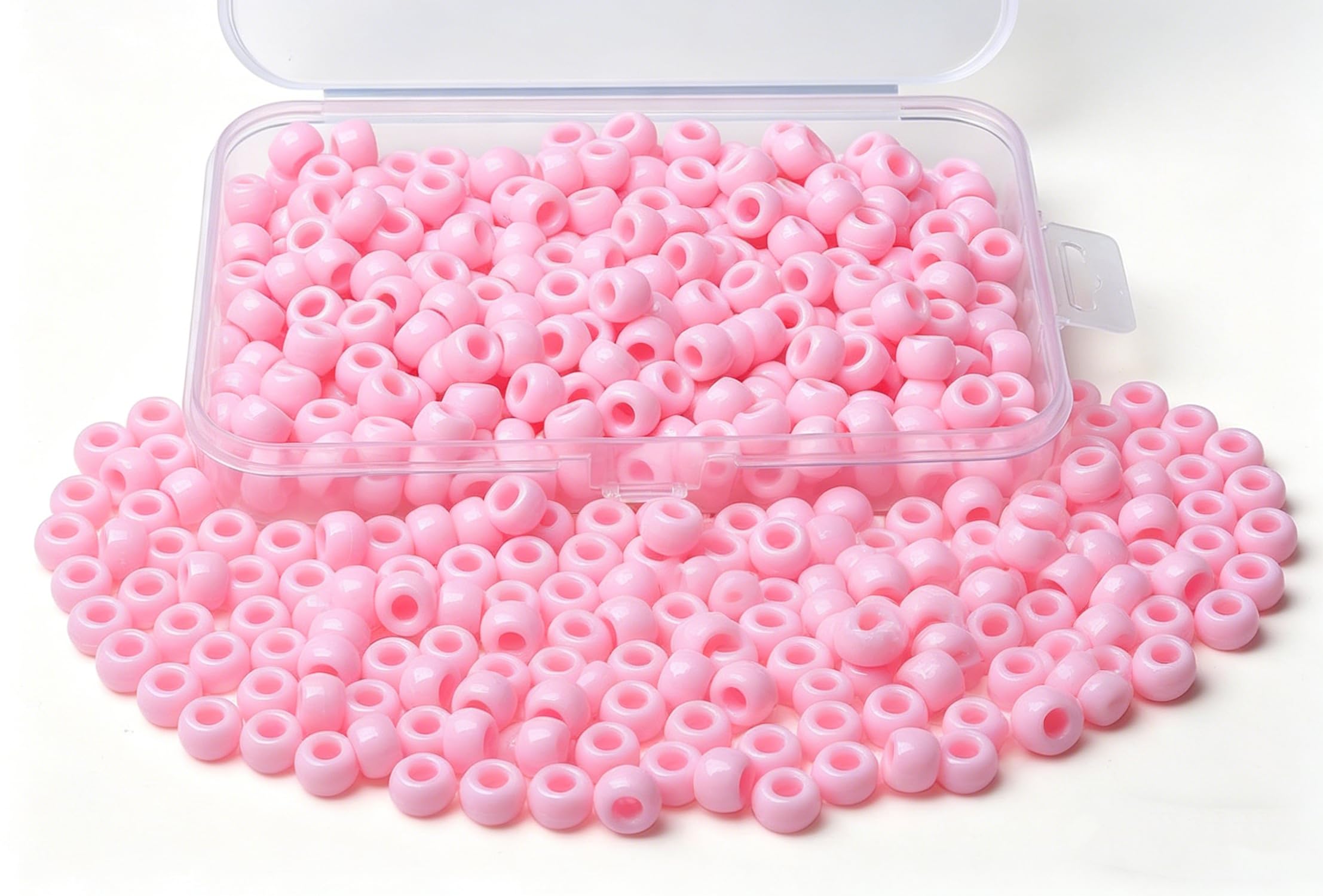 Sahoottie Pink Pony Beads, 6x9mm Sweet Pastel Plastic Beads Pink for Hair Styling Crafts, DIY Jewellery Making Kit with Storage Container for Bracelets Keychains Friendship Gifts(500Pcs)