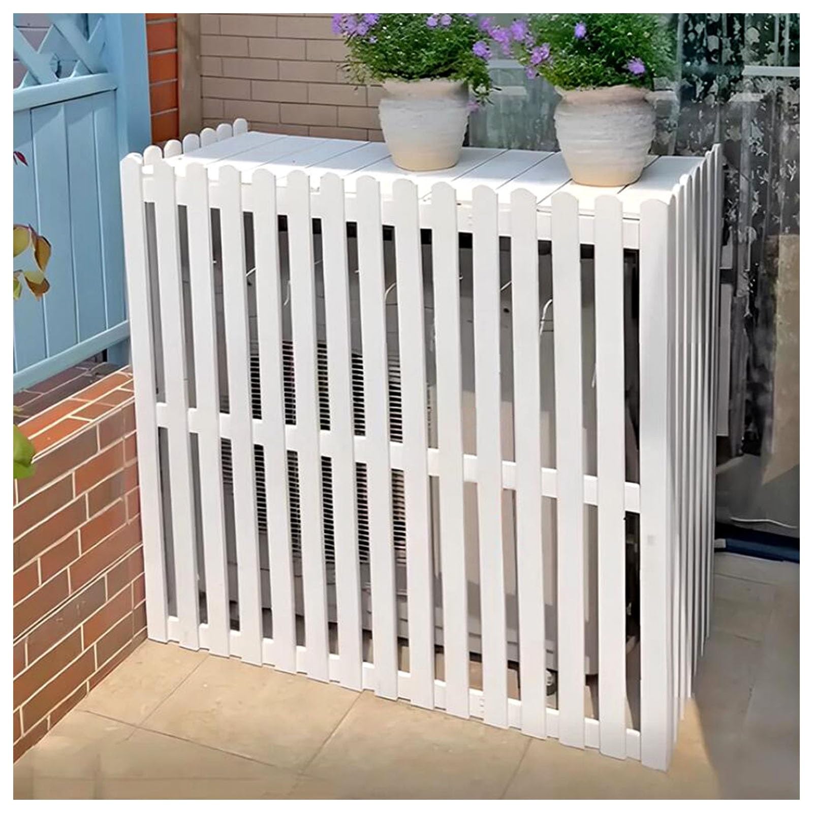 QYMYOZ Weatherproof Decorative Air Conditioner Cover - Slatted Fence Screen for Outdoor AC Unit, Aesthetic Enhancement & Concealment for Balconies and Patios