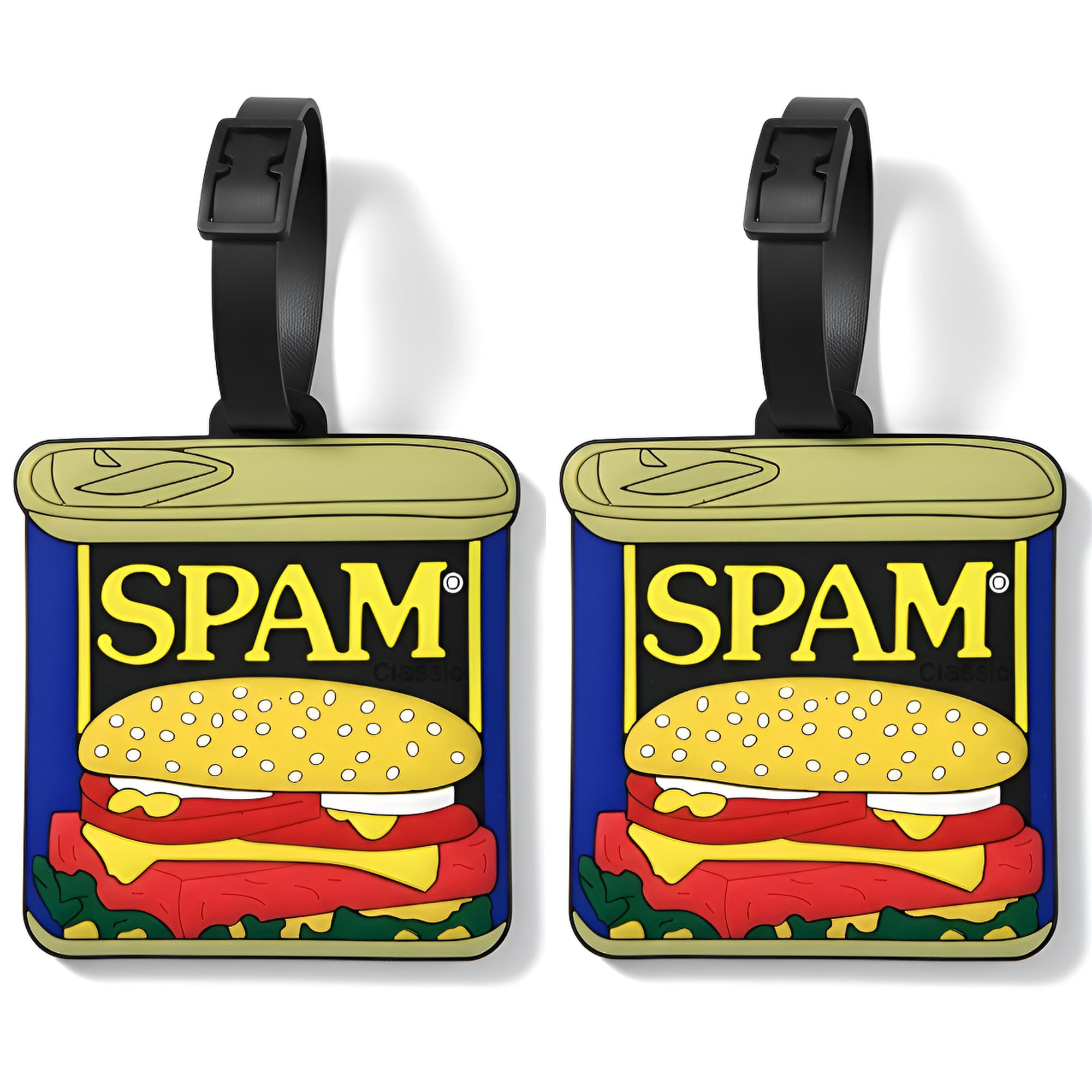 Lunch Meat Silicone Luggage Tags 2 Pack – Cute Cartoon Travel ID Labels with Name Card & Secure Strap, Fun Bag Identifiers for Suitcases, Backpacks,