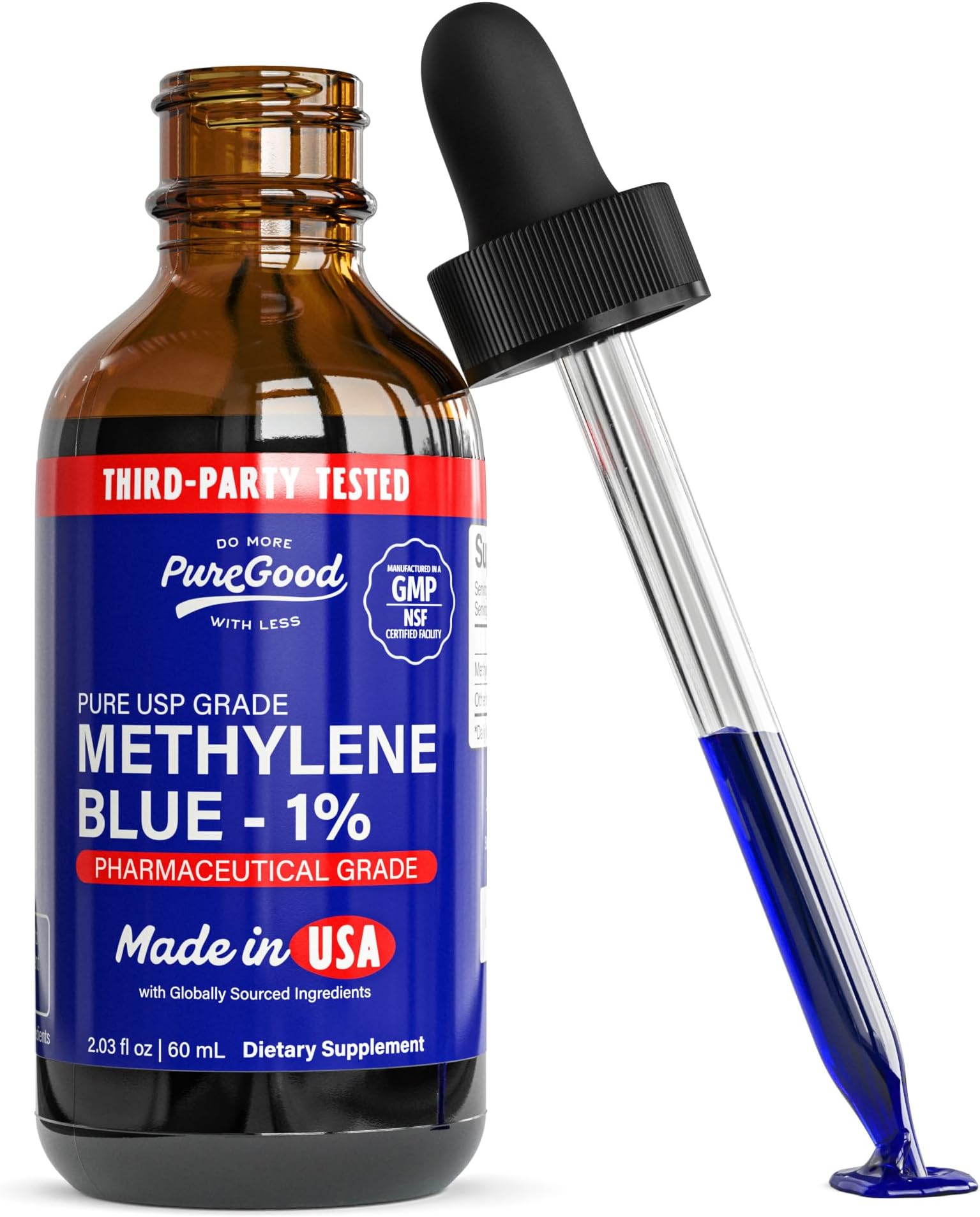 Pharmaceutical-Grade Methylene Blue 1% – 60mL | USP-Grade, Third-Party Tested, Alcohol-Free | Amber Dropper Bottle