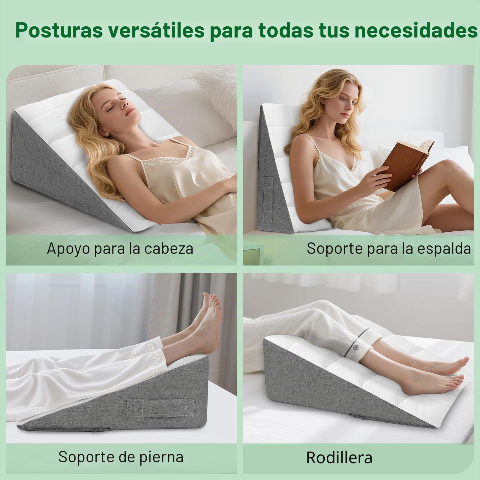 HOMCA Almohada de Cuña para Sofá y Cama | Cojín de Lectura, Cojín Inclinado para Elevación de Las Piernas
