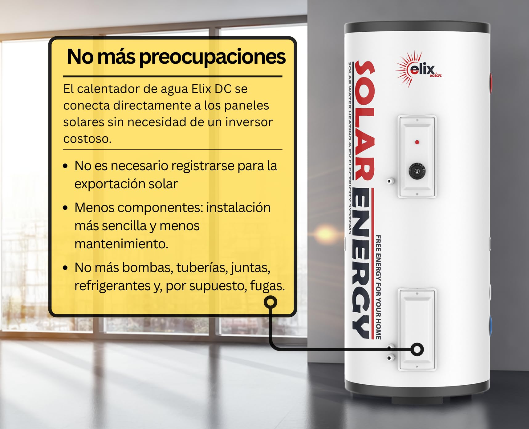 Calentador de Agua Solar Elix PV Termo Eléctrico con MPPT, 200L, DC1500W