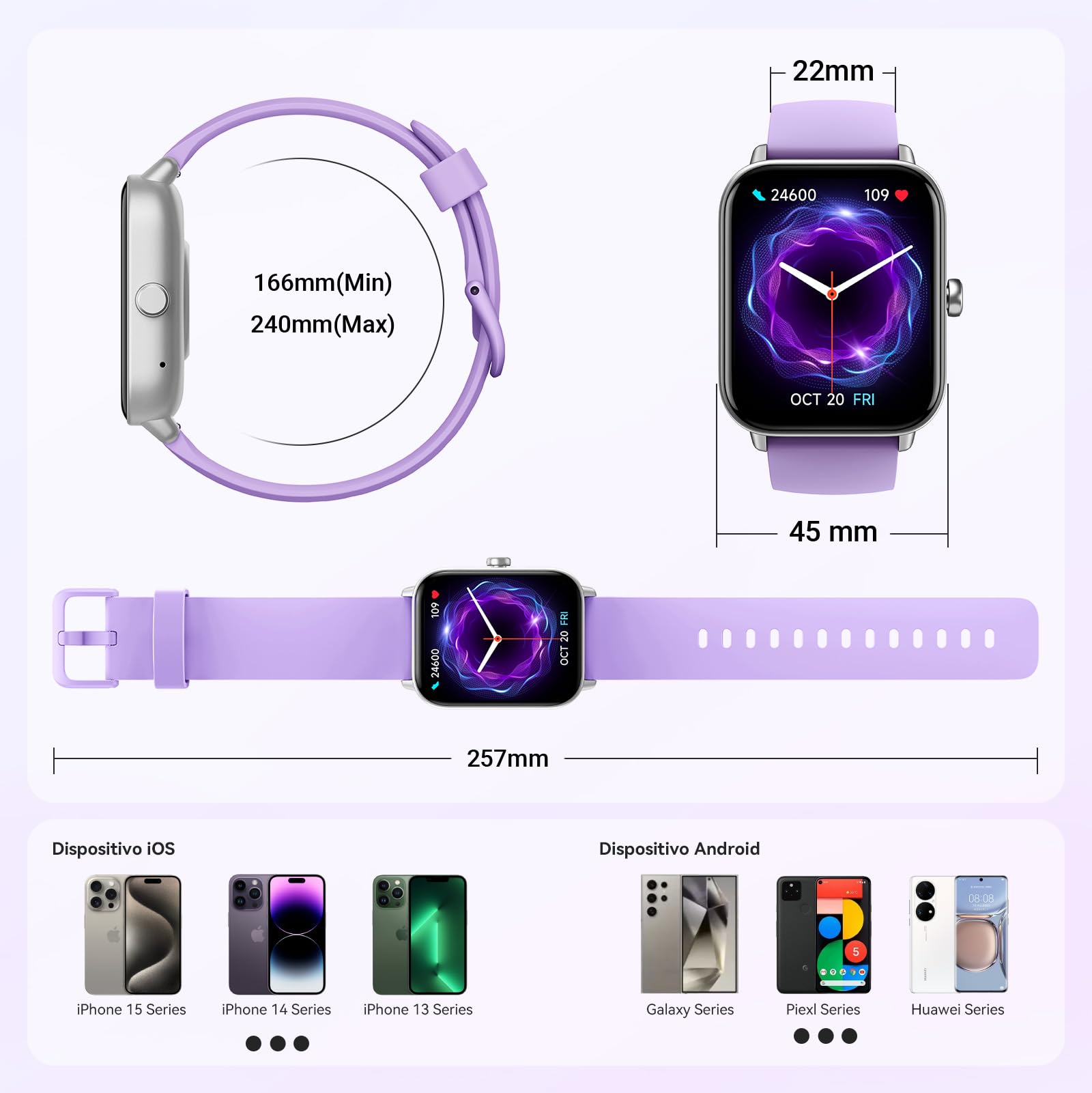 Smartwatch Donna, 1.8" Orologio Smartwatch con Alexa Integrato, Effettua/Risposta Chiamate, Fitness Tracker con Cardiofrequenzimetro/Contapassi/SpO2/Sonno, 110+ Sportive, IP68 per Android iOS- Viola