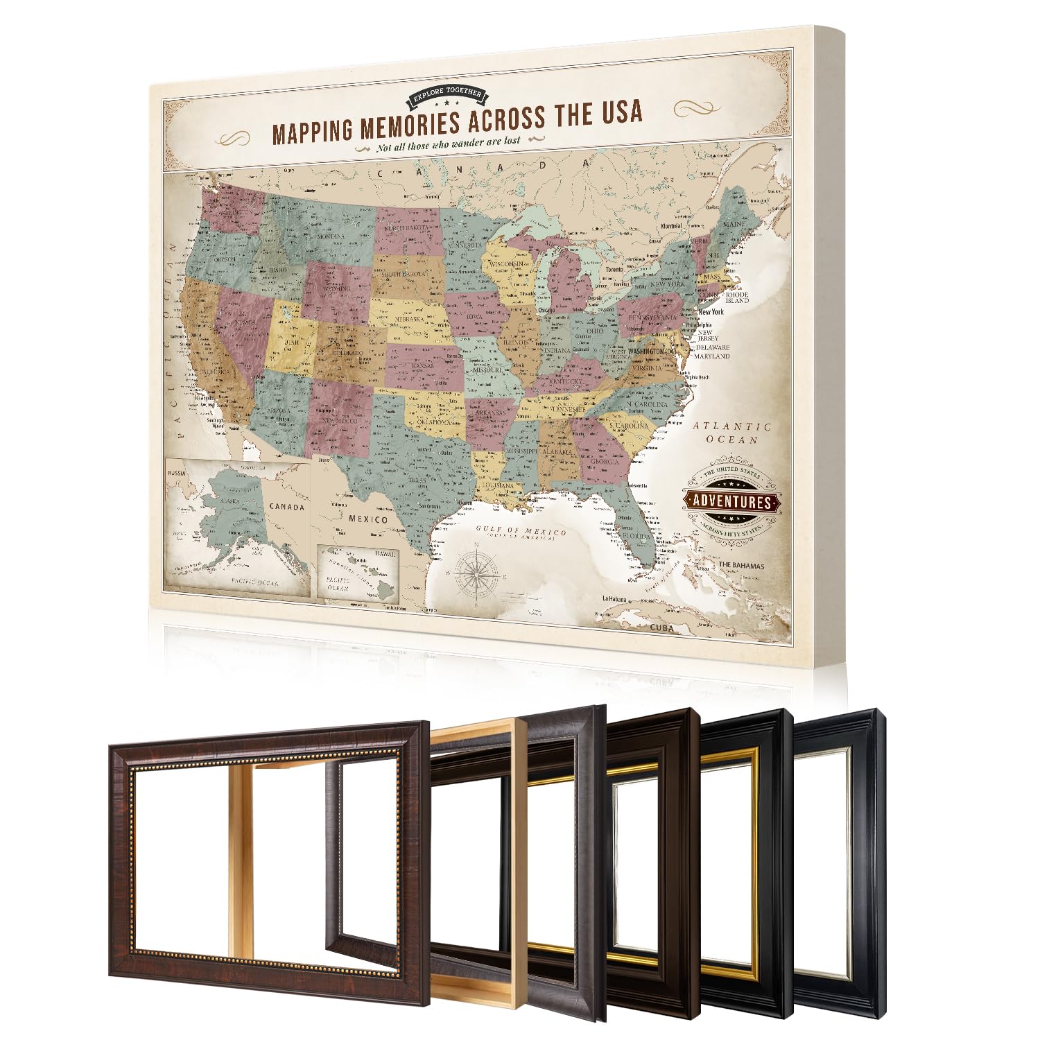 DECORARTS Personalized Push Pin Travel Map USA, Soft Pastel Canvas, 35x28''