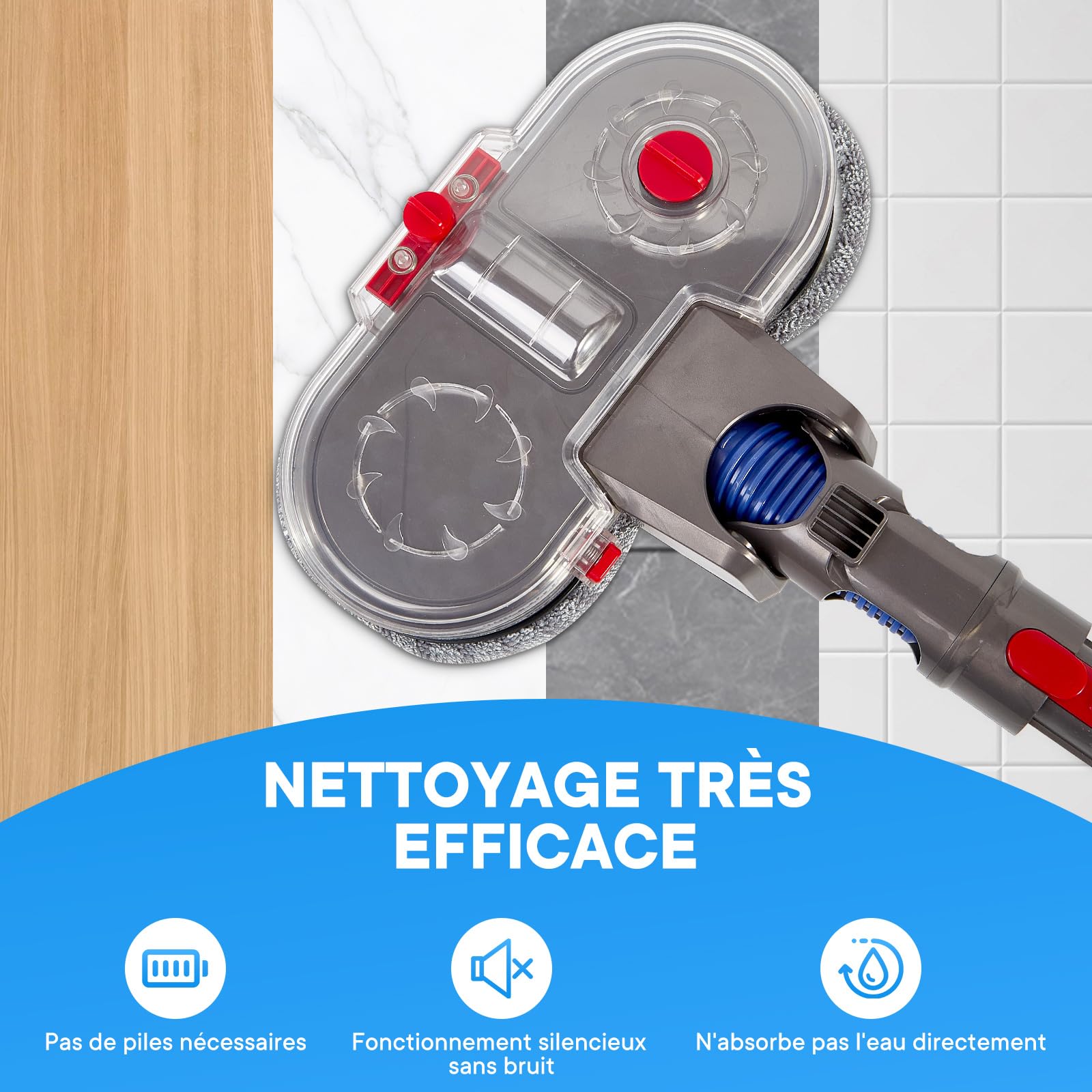 Tête de Vadrouille Électrique pour Dyson V7/V8/V10/V11/V15 | Serpillière avec Réservoir d'eau Amovible et 10 Lingettes Lavables | Compatible Aspirateur Dyson
