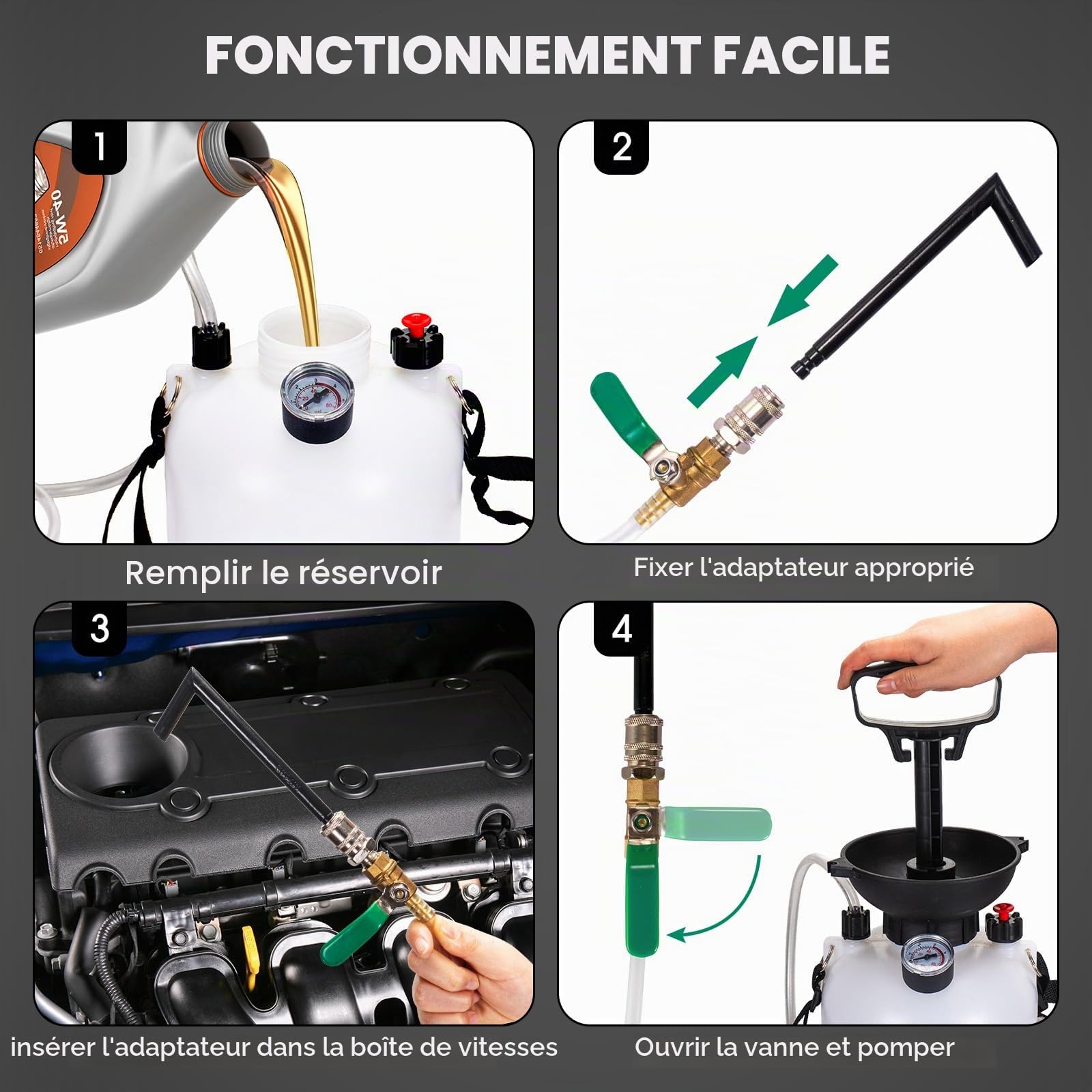 Pompe à Huile à engrenage de 3L, remplisseur d'huile, Pompe à Liquide de Transmission Manuelle - Pompe de Remplissage d'huile, Pompe Manuelle de Transfert avec adaptateurs
