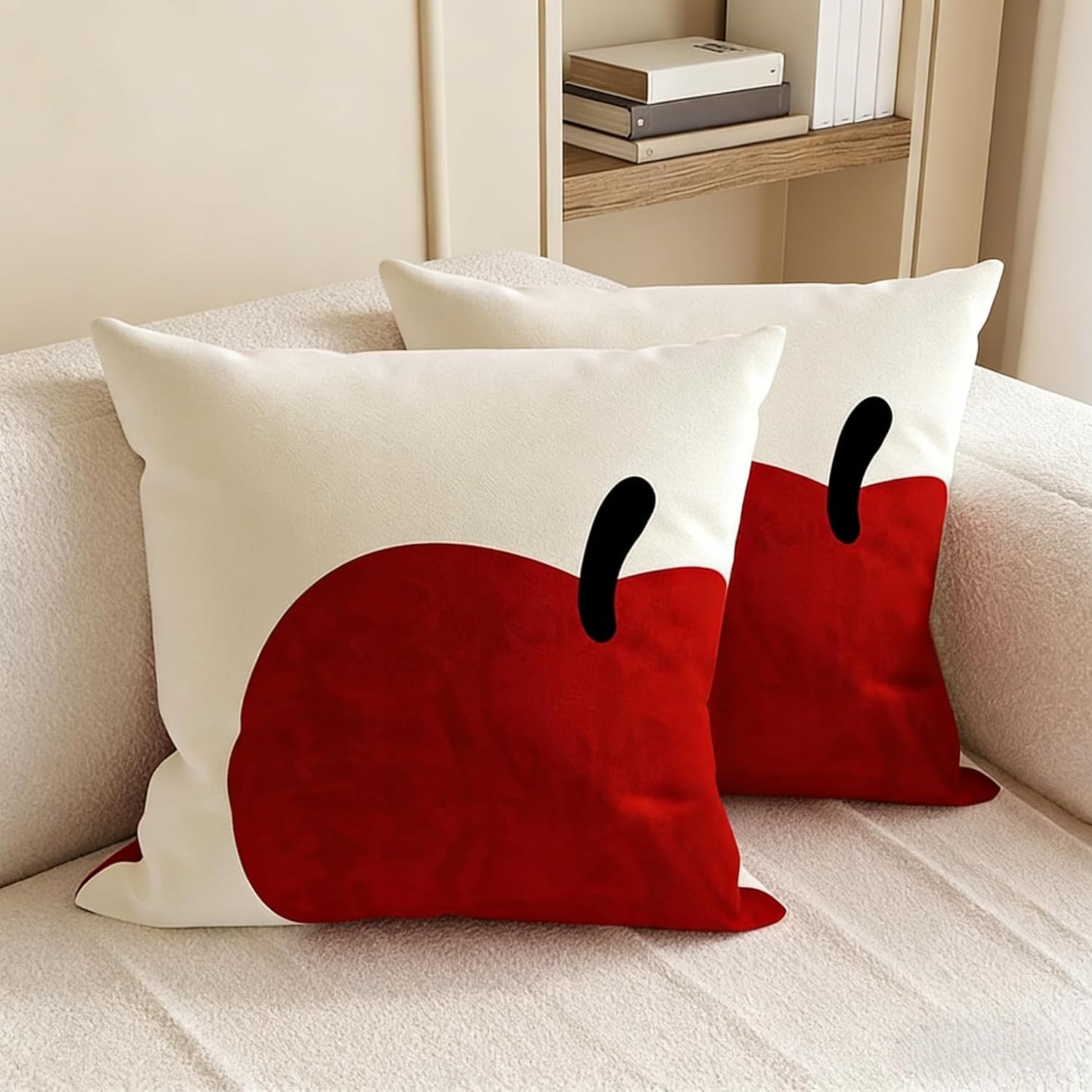 BXEBUI Apple Throw Pillow Set of 2, 18x18 Inch Thickened Double Sided Apple Print Velvet Decorative Pillows for Sofa Couch Home Decor (Apple Pillow 2pcs)