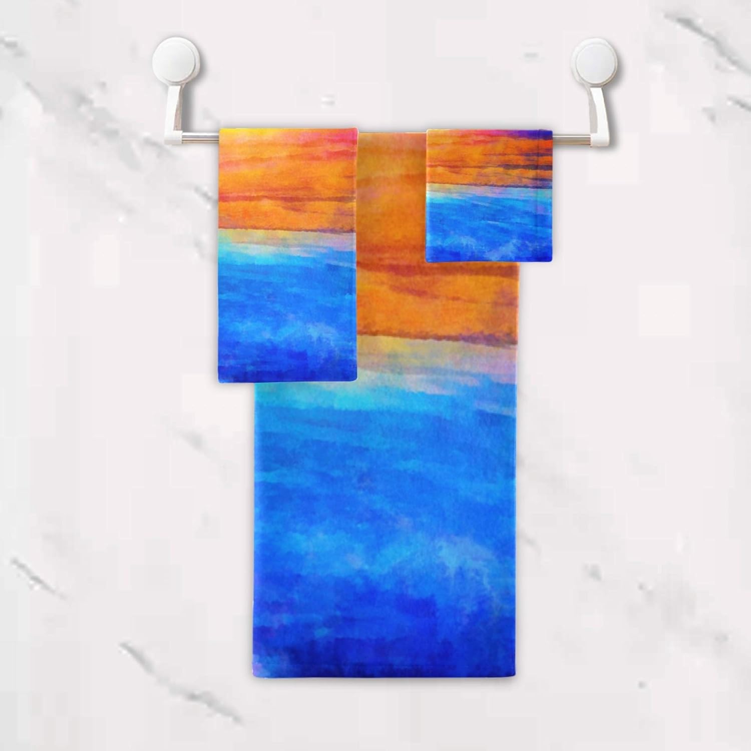 Naanle 3-Piece Towel Set,Sunset Ocean Bath Towel Sets, 1 Bath Towel, 1 Hand Towel, 1 Washcloth, Watercolor Painting Sunset Landscape Ocean Cloud Absorbent Soft Towels Quick Drying for Bathroom