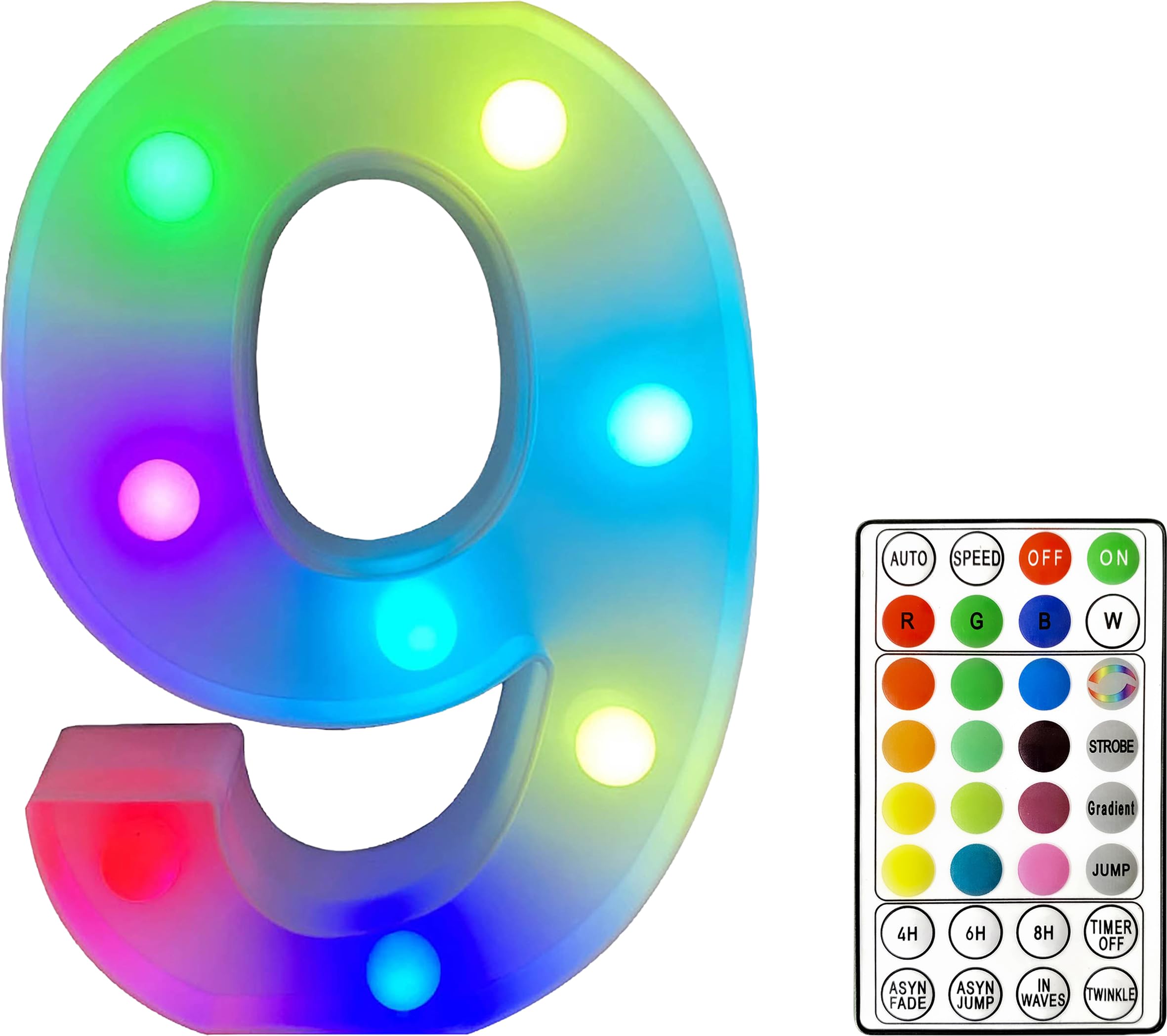 St Helens Home and Garden RGB Colourful Light Up Letters/Numbers Sign with Remote Control Battery Operated for Parties, Weddings, Celebrations, Bedrooms, Battery Operated. Number 9