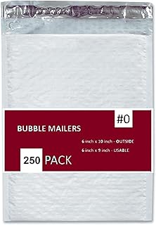 IPACKNOW 250 PC #0 6x10 Inches 250 Pack Inches Poly Bubble Mailers Shipping Padded Envelopes Self Seal Waterproof Cushion Envelopes - Soft Finish