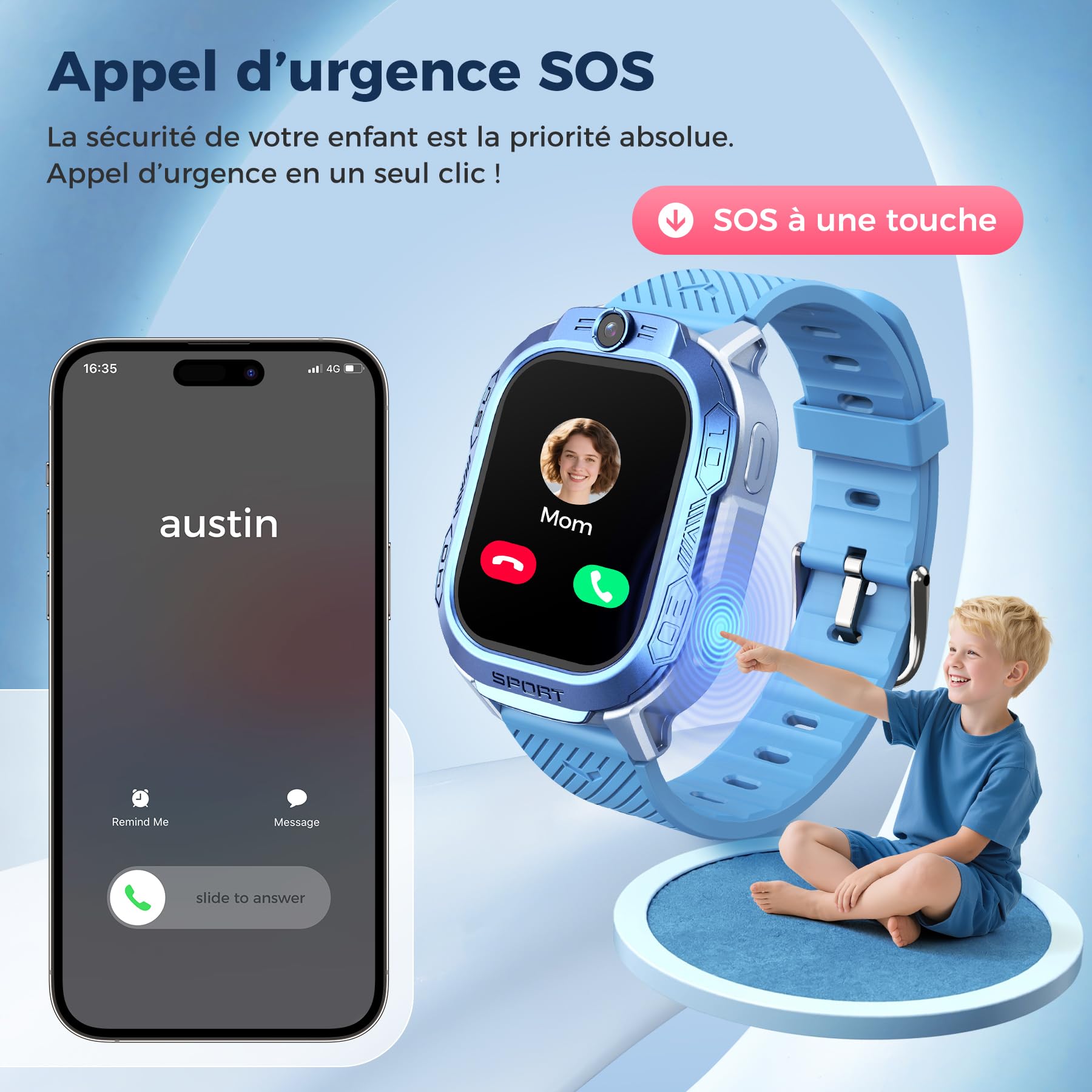 Montre Connectée Enfant GPS et Téléphone – ChatGPT AI Montre Intelligente avec Appels Vidéo, Chat Vocal, SMS, WiFi, 47 Jeux, Mode Scolaire, 4 Modes Sportifs, Cadeau pour Enfants dès 4-13 Ans (Bleu)