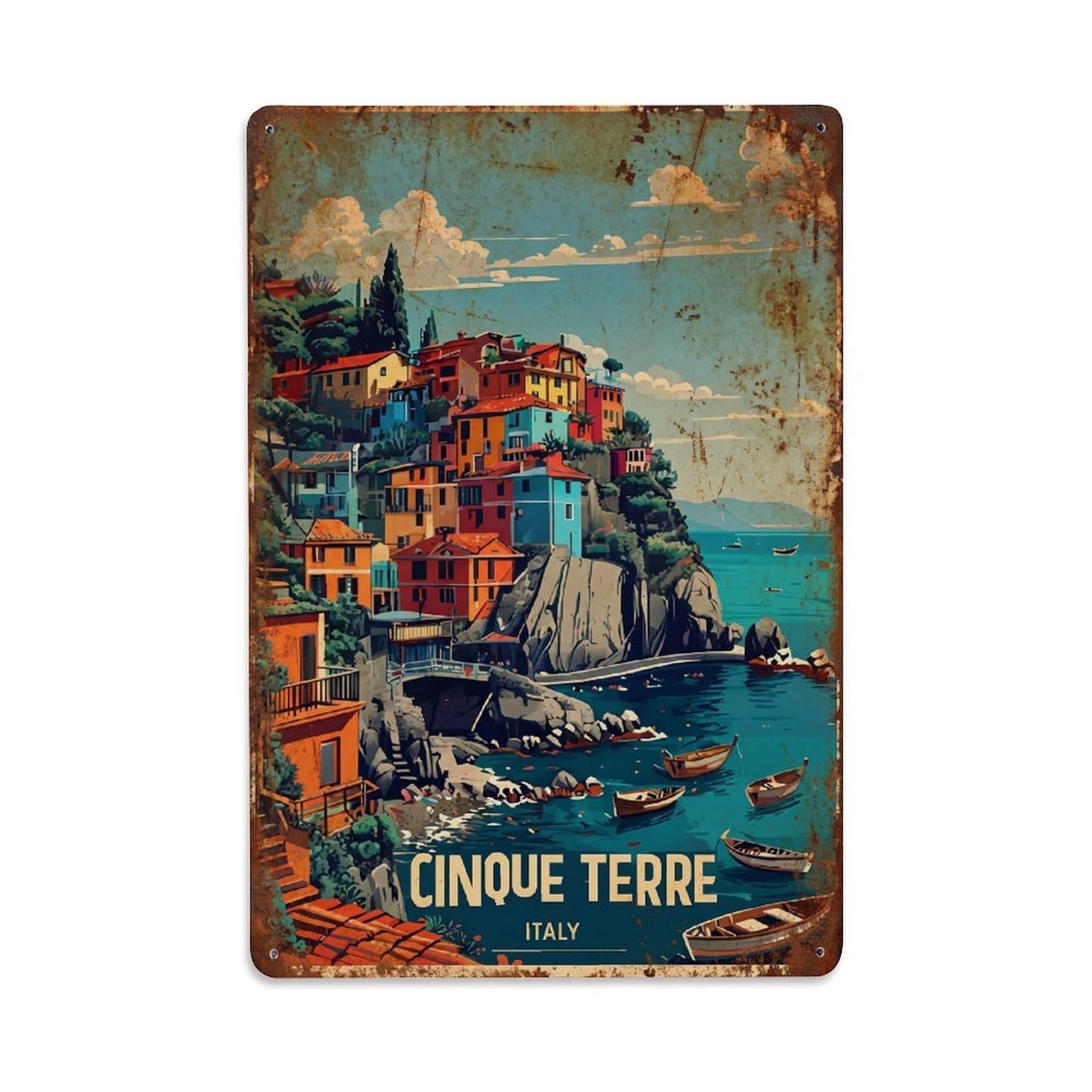 Huiyhb 8X12inch(20X30cm) Vintage Travel Cinque Terre Italy Coastal Metal Tin Sign