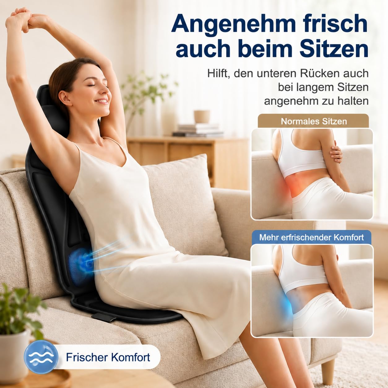 Massagesitzauflage mit Wärme und Kühlen,6 Vibrationsmotoren Massageauflage mit Vibration für Rücken und Nacken,Sitzkissen zur Entspannung,Rückenmassagegerät Hause Büro,Geschenke für Männer/Frauen/Mama