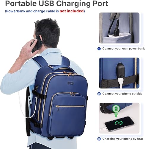 Miniatura 4 de DEVPNR Mochila con ruedas para mujer, mochila de viaje para laptop de 17 pulgadas con ruedas, avión debajo del asiento, bolsa de negocios nocturna,