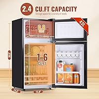 Vista 3 de 2.4 Cu.ft Mini Fridge with Double Doors Small Refrigerator with Separate Freezer & 7 Adjustable Temperature Control, Tiny Size & Personal Fridge