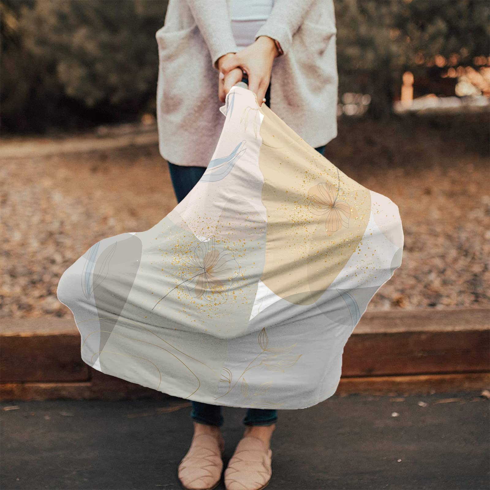 Nursing Cover for Breastfeeding Scarf, Floral Leaves Color Block Baby Car Covers Super Soft Multi Use for Canopy Shopping Cart Cover Blanket Stroller Cover