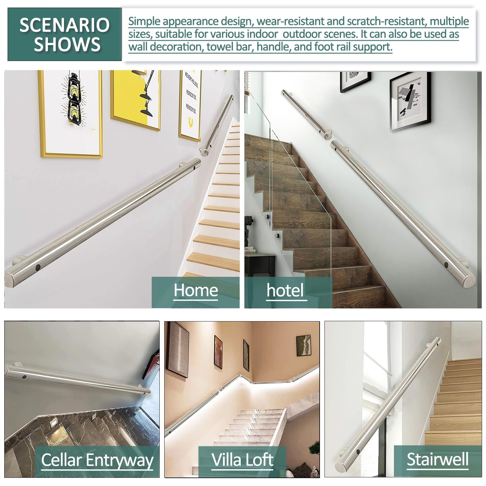 Wsporniki schodów ze stali nierdzewnej – wspornik balustrady wewnętrznej/zewnętrznej antypoślizgowy uchwyt 350 cm bezpieczeństwo na schodach mocna konstrukcja montażu ściennego