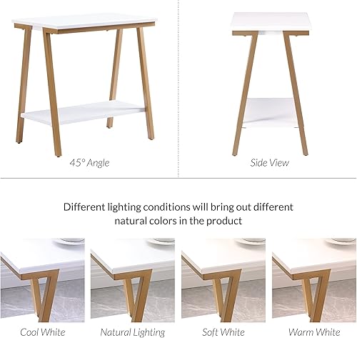 Miniatura 32 de Leick Home 23007 Chisel & Forge - Mesa auxiliar de metal y madera mixta con un cajón, diseño X con estante, gris ahumado y negro mate, 22 x 24 x 24