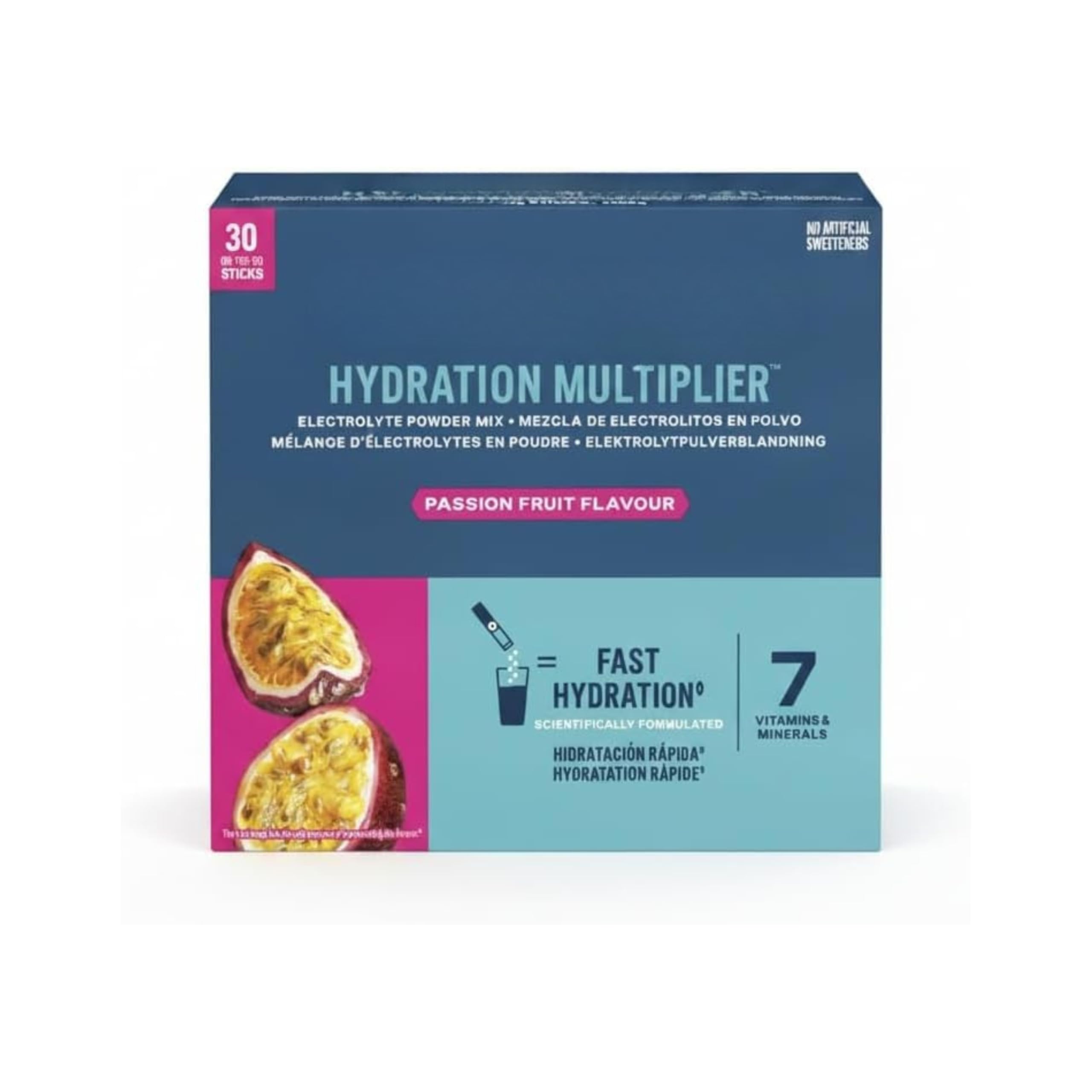Mezcla de Electrolitos en Polvo Sabor Maracuyá - 30 Sticks Individuales 16g c/u (480g) en Total, Bebida con Vitaminas C, B6 y B12 - Sin Edulcorantes Artificiales - NEXU