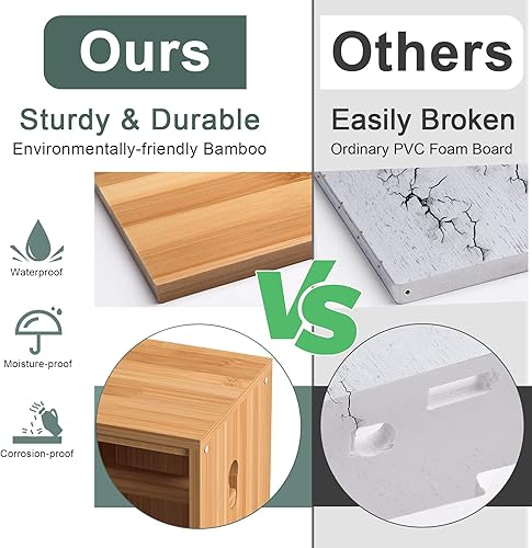 Miniatura 6 de AmazerBath Armario de almacenamiento de papel higiénico de bambú, soporte de papel higiénico con almacenamiento para espacios pequeños, gabinete de