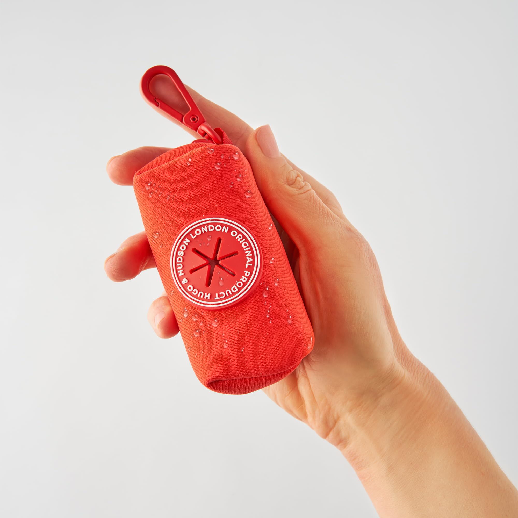 HUGO & HUDSON Dog Poop Waste Bag Dispenser, Poo Bag Holder with Carabiner Clip, Red - Image 3