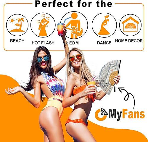 Miniatura 3 de OMyFans Hand Fan for Women Foldable - Folding Chinese Japanese Vintage Bamboo Silk Fan - Ideal for Hot Flashes, Church, EDM, Festivals, Dancing and
