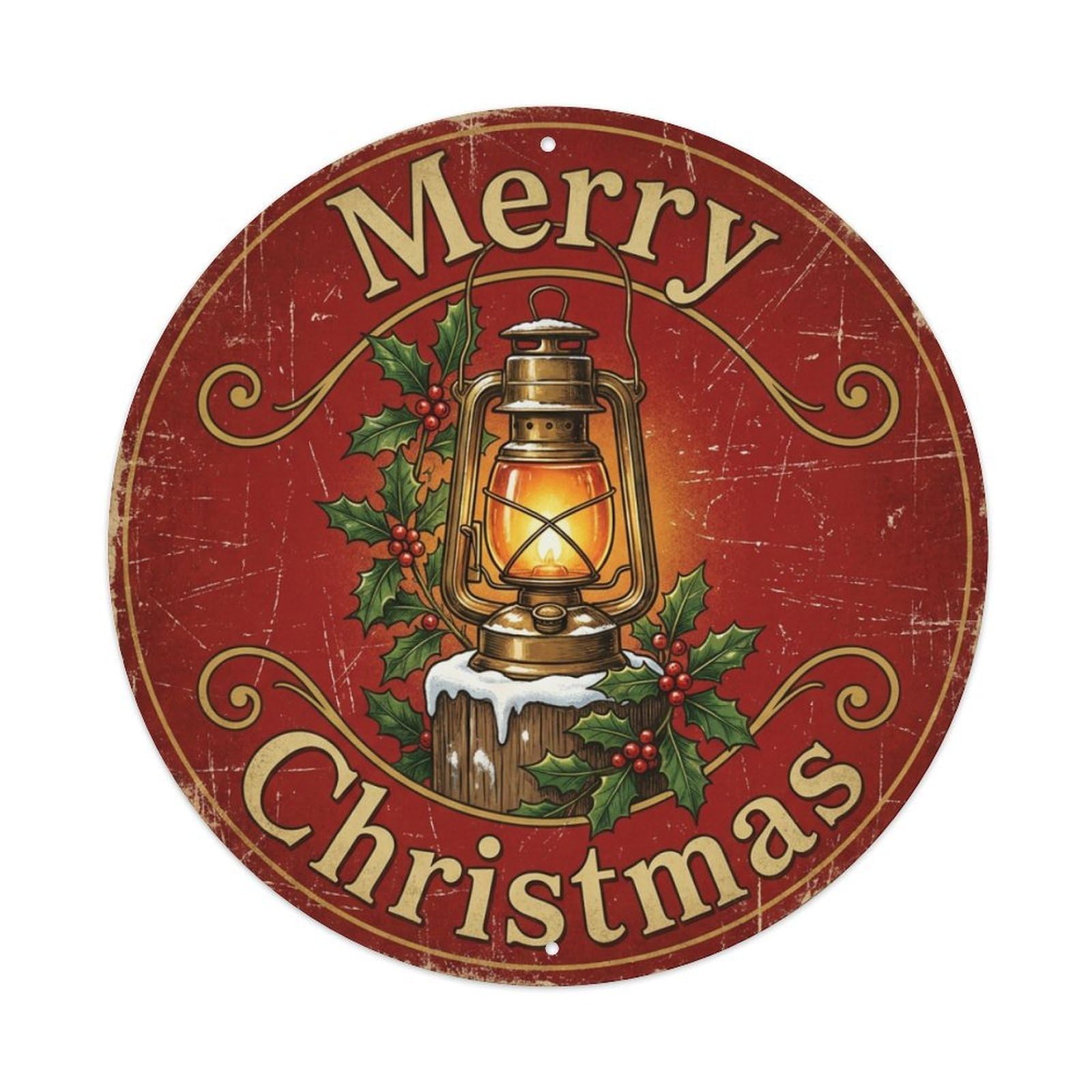 Merry Christmas Lantern Warm Glow Metal Tin Sign