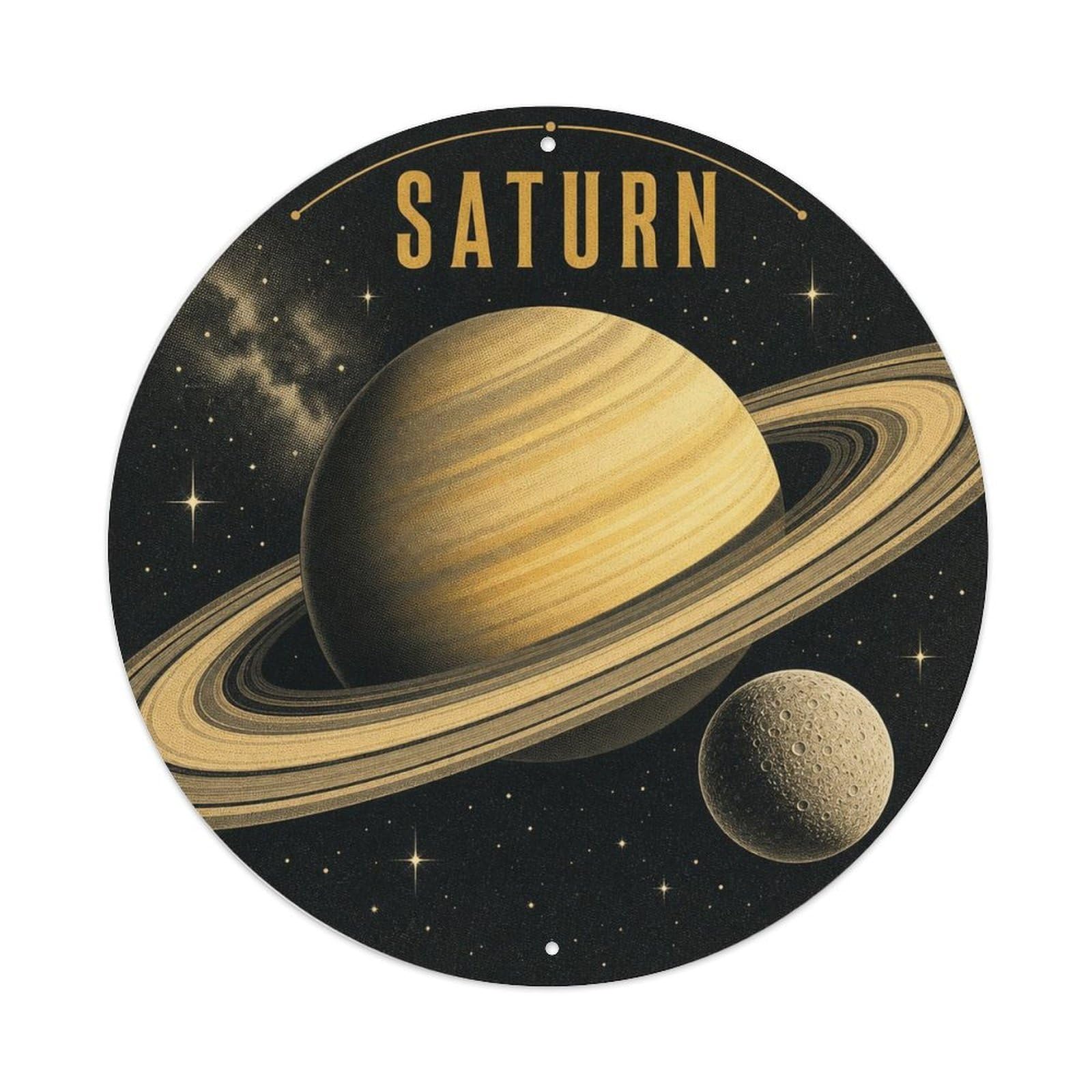 Saturn Outer Planet Space Age Planetary Orbit Metal Tin Sign Plaque Wall Decor for Cafe, Man Cave, Club Bar, Office, Home Garden Round Metal Poster 8x8Inch