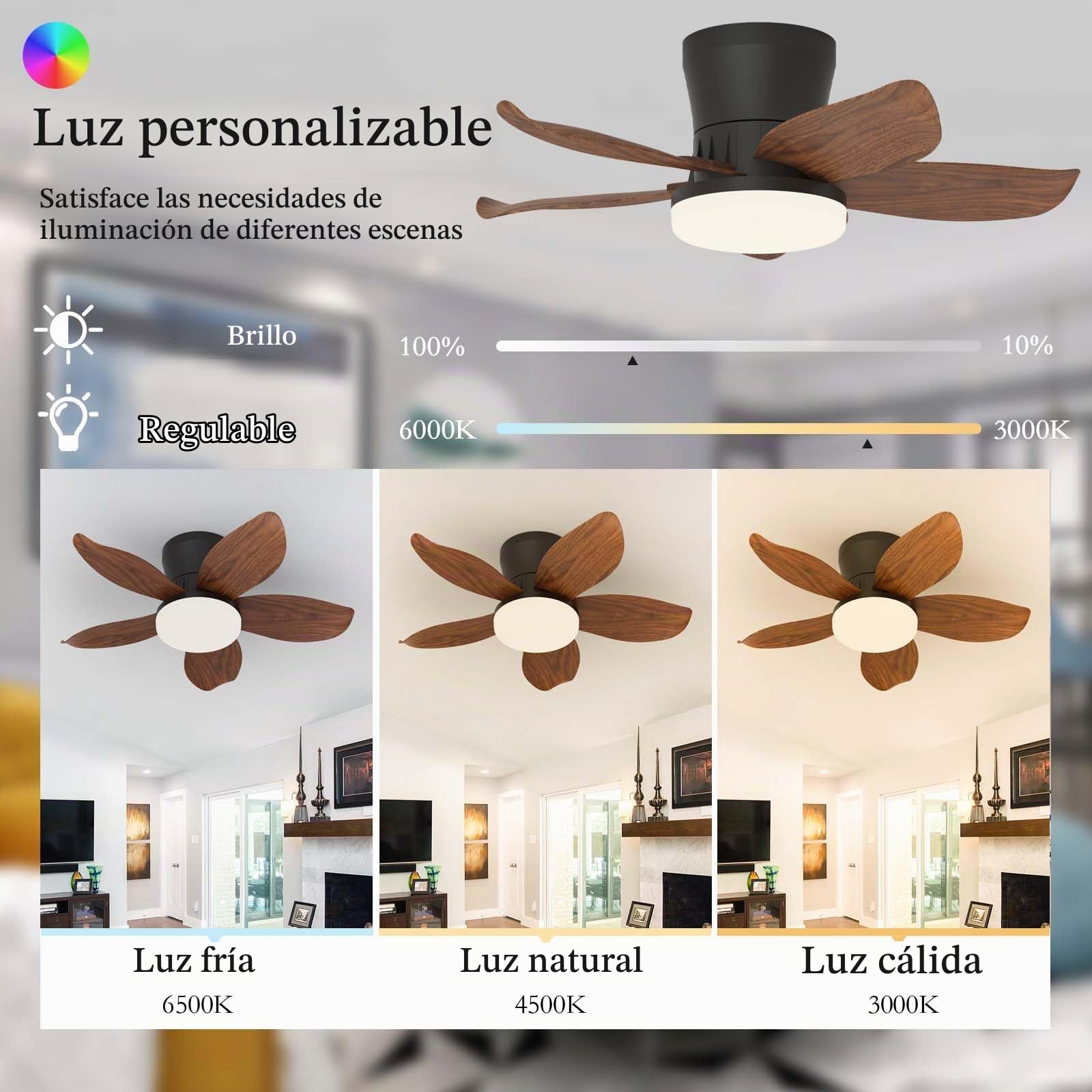 65CM Moderno Pequeño Ventilador De Techo Con Luz Y Mando A Distancia APP, 6 Velocidades & Temporizador, Motor DC 5 Aspas Lámpara Ventilador Techo Para Dormitorio/Salón/Comedor-Black