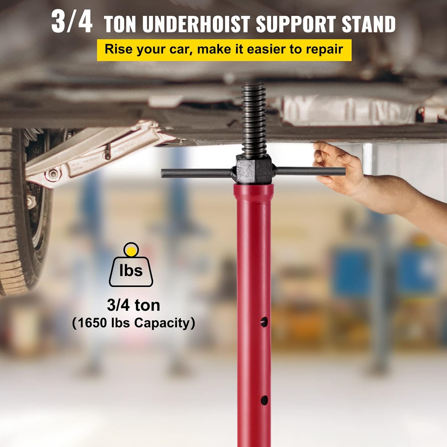Bestauto Underhoist Stand 3/4 Ton Capacity Pole Jack Heavy Duty Jack Stand Car Support Jack Lifting from 1.1 m to 1.8 m, Triangular Base, Two Wheels, Easy Adjustment, Automotive Support, Red : Automotive