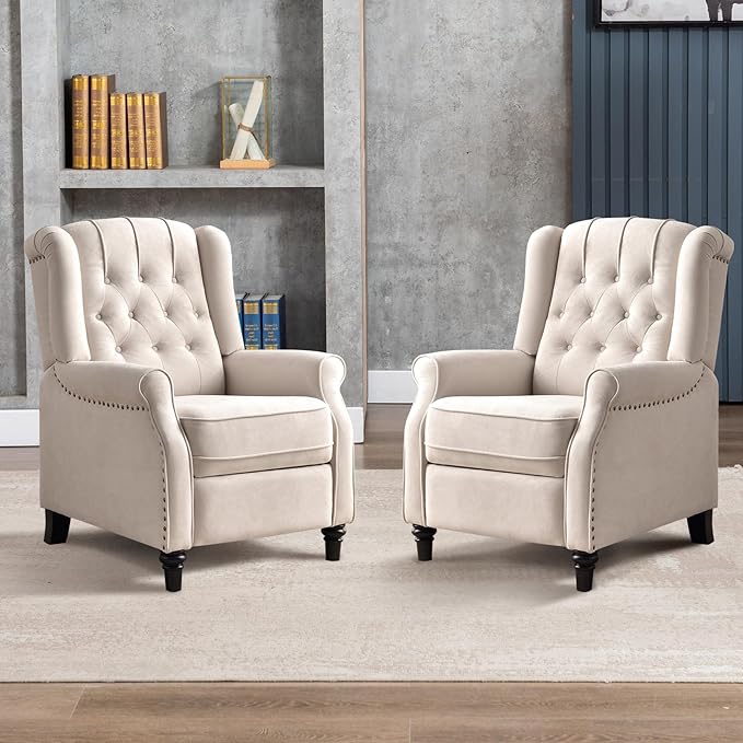 Sillón Reclinable Tapizado Beige Diamond Button-Tufted miniatura 7