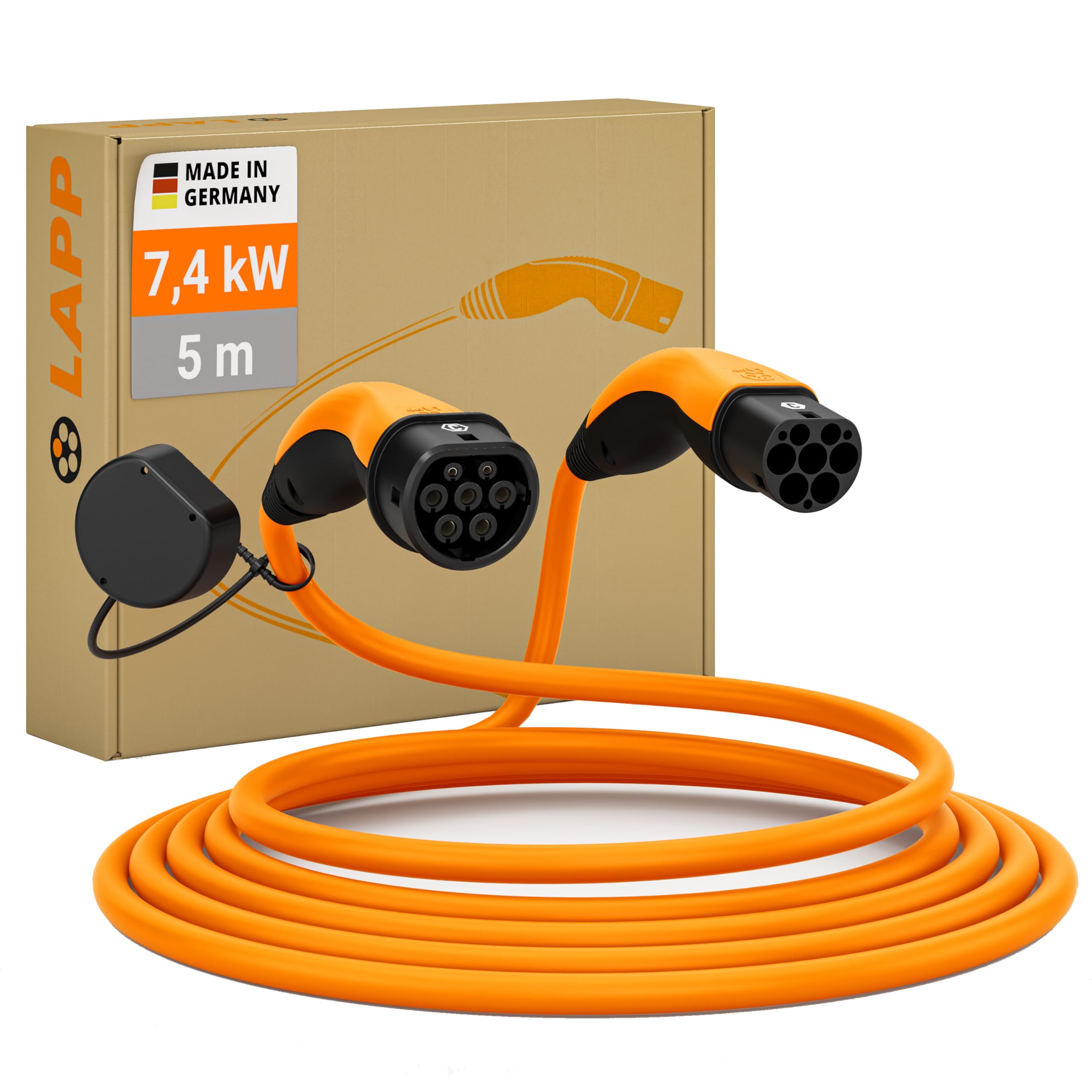 Lapp Mobility Helix Type 2 Charging Cable 7.4 kW/Self-Reel / 32 A / 1-Phase/E-Car Charging Cable/Mode 3/5 m Orange