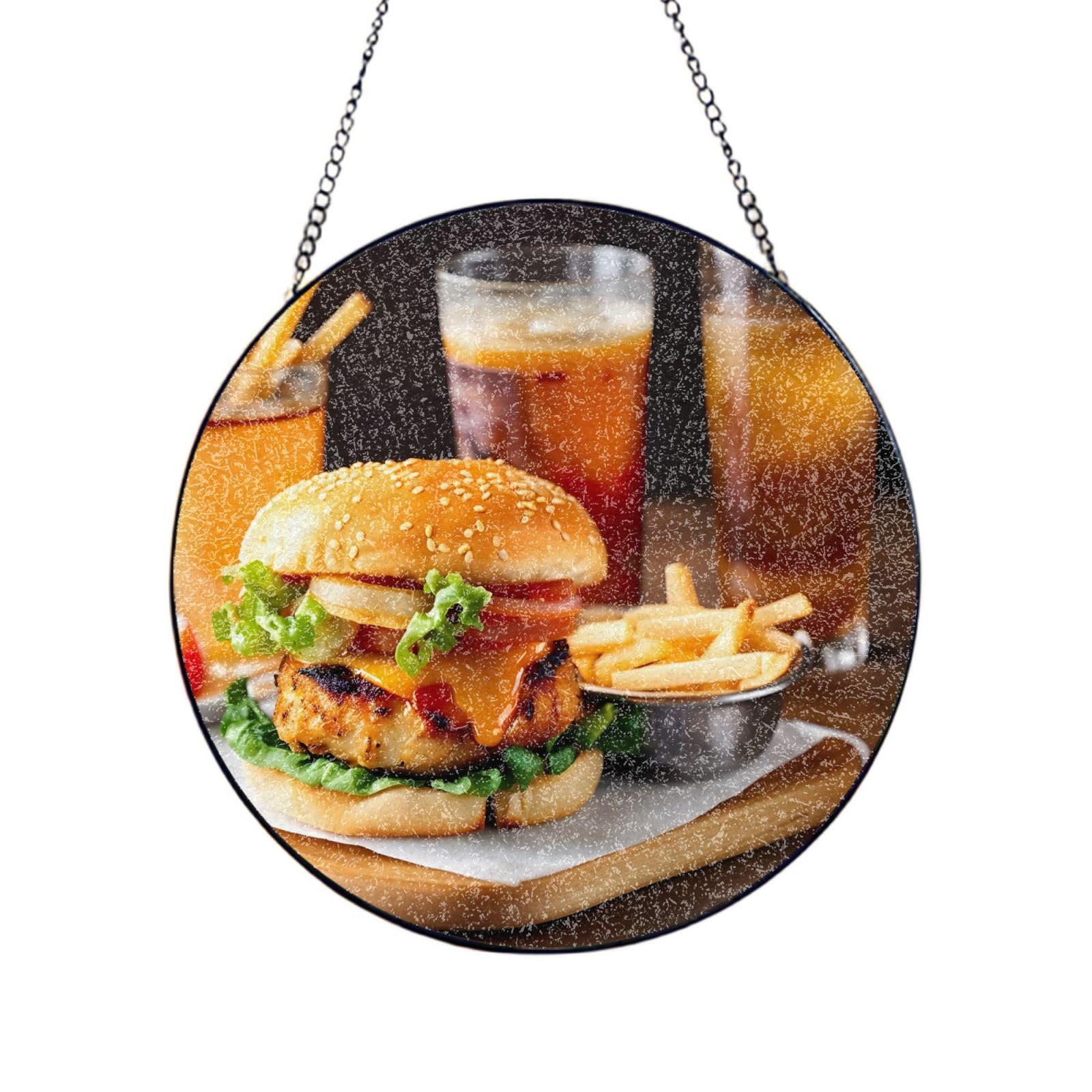 Atrapasueños de cristal con diseño de hamburguesa para ventanas y adorno de jardín